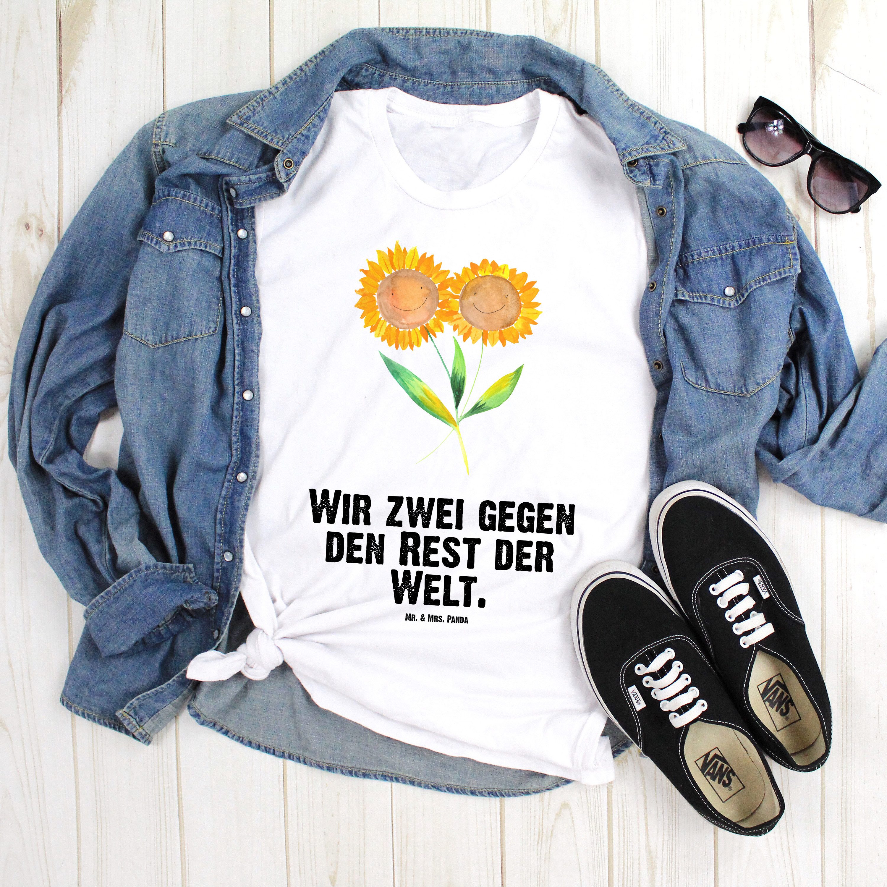 Mr. & Mrs. Panda T-Shirt Blume Sonnenblume, Größe L T-Shirt, Weiß, Freundin, Shirt, Best Frien (Packung) T-Shirt Sonnenblumen Beste Freundin