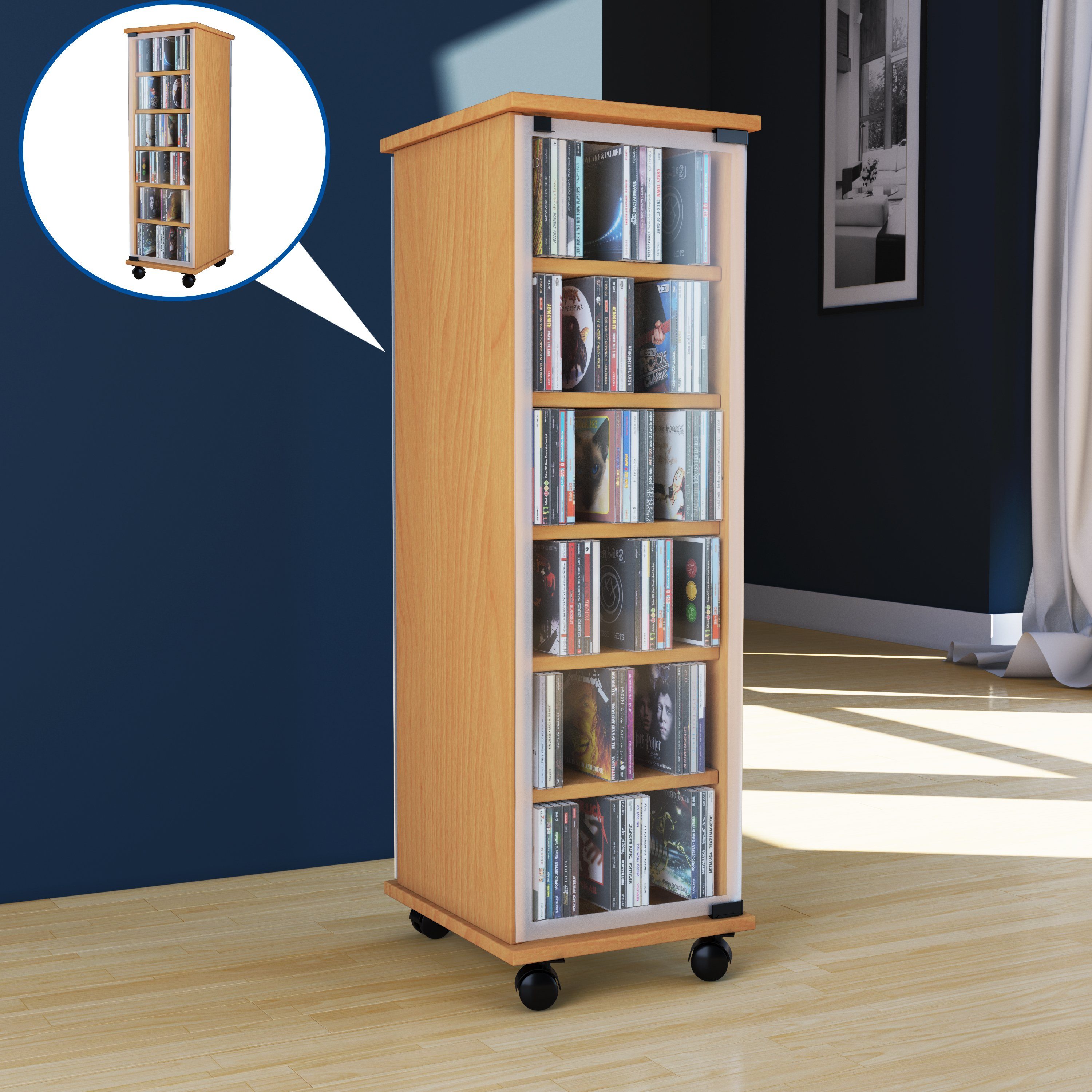 VCM CD-Regal Holz CD DVD Stand Regal Schrank Valenza Glastür günstig online kaufen