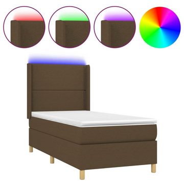 vidaXL Bettgestell Boxspringbett mit Matratze LED Dunkelbraun 100x200 cm Stoff Bett Bett