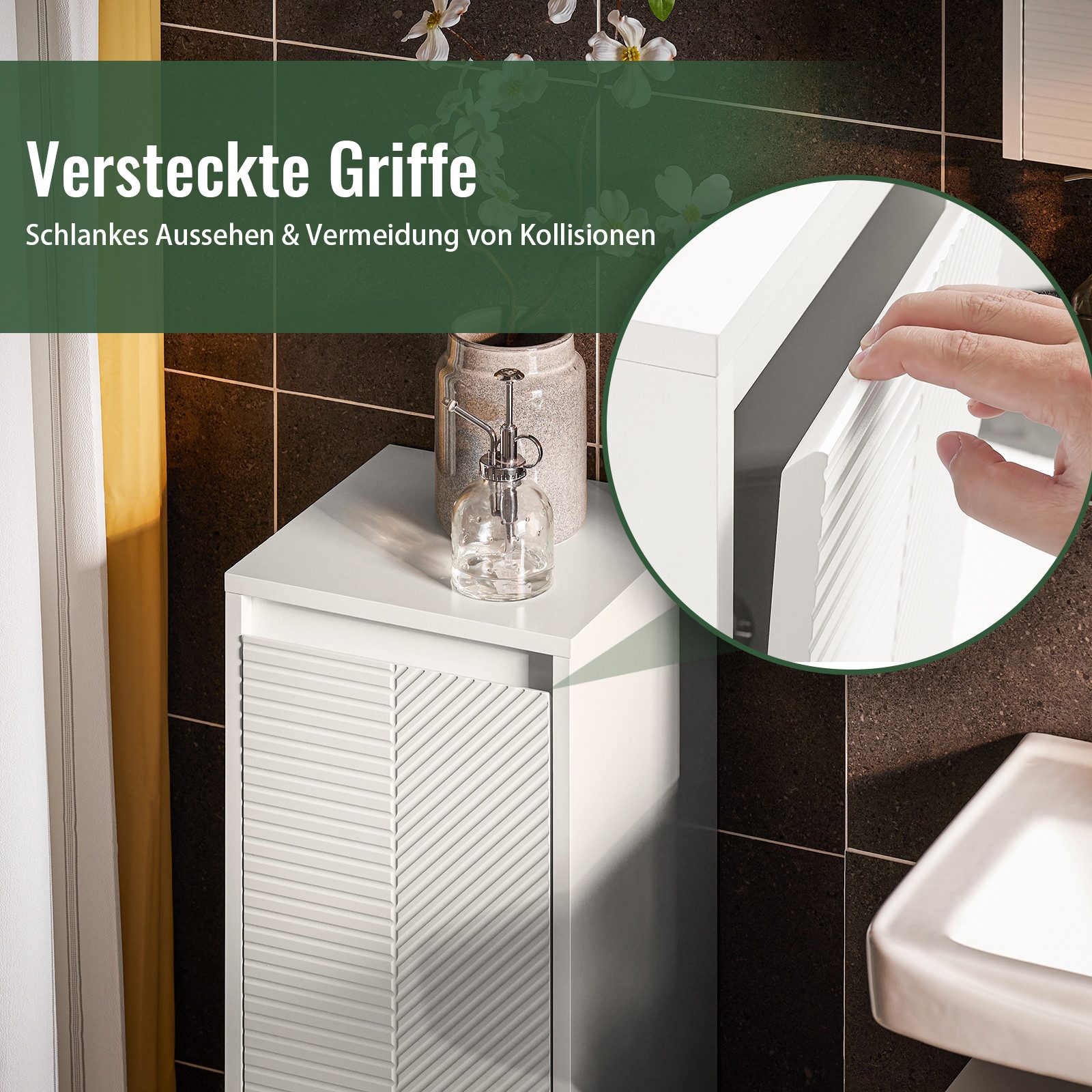 SoBuy Wäscheschrank BZR154, Badschrank Badezimmerschrank schmal, Badkommode mit ausklappbarem Wäschesack Wäschesammler Wäschekorb – Bild 4 von 5