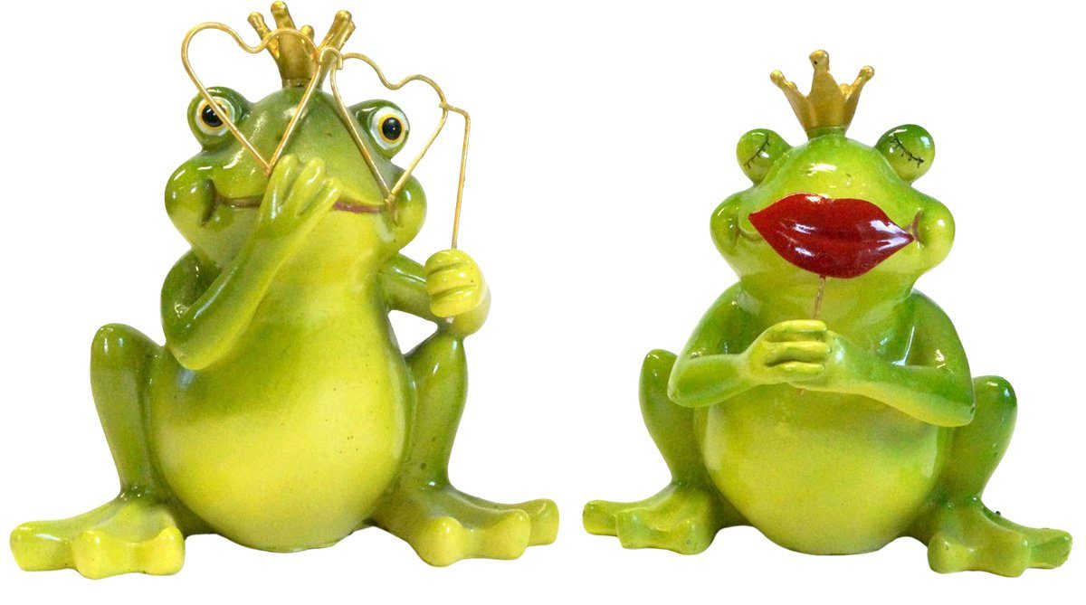 Gartenursel Dekofigur 2er Set Frosch mit Kussmund oder Brille | Dekofiguren
