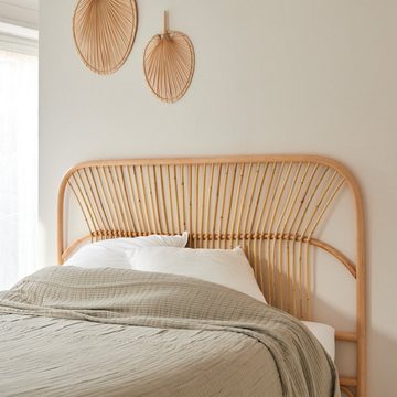 Tikamoon Massivholzbett Colette Kopfteil Bett aus Rattan 160 cm