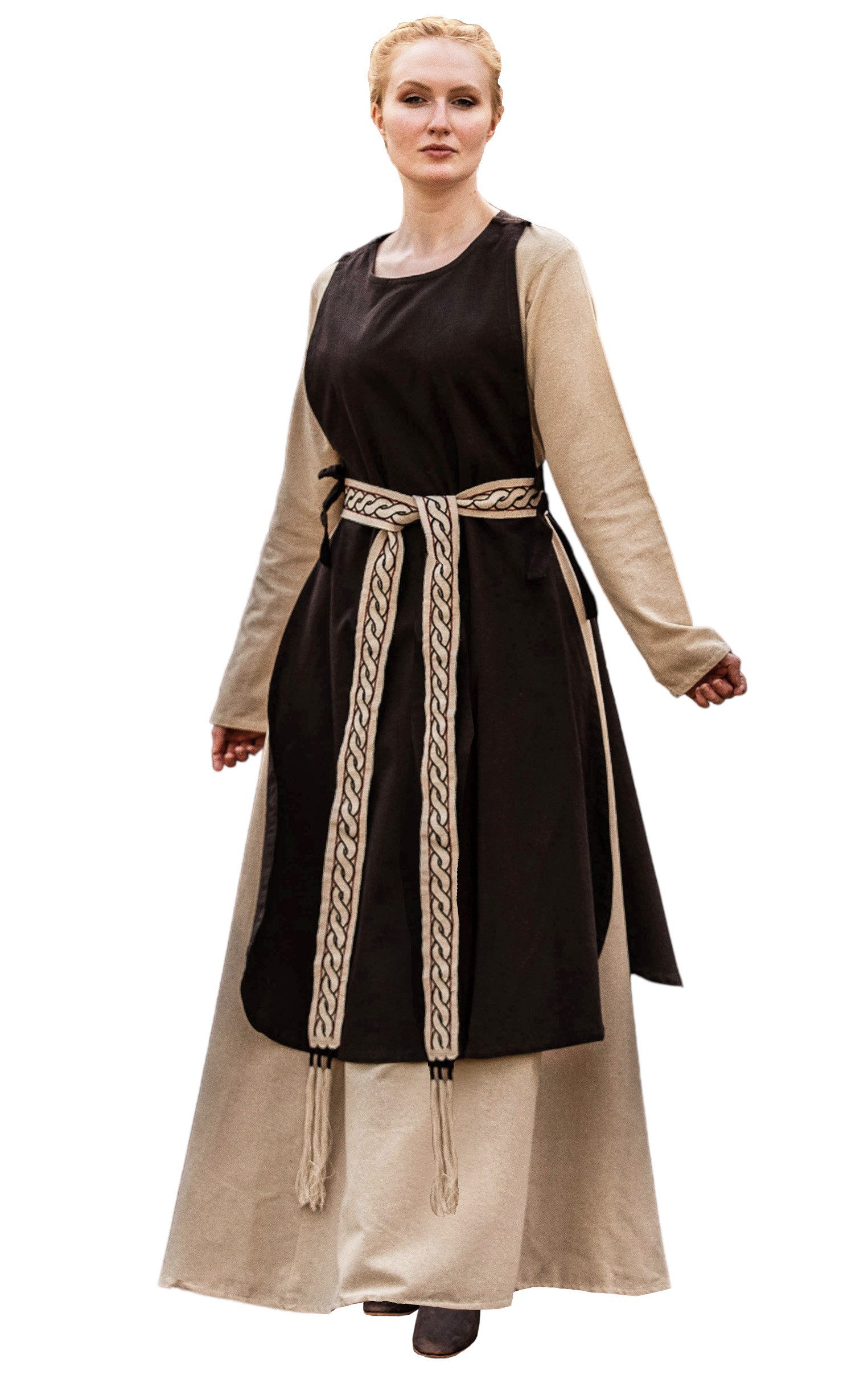 Leonardo Carbone Wikinger-Kostüm Überkleid "Magdalena" ärmellos, seitliche Bändel, hochwertige Baumwolle