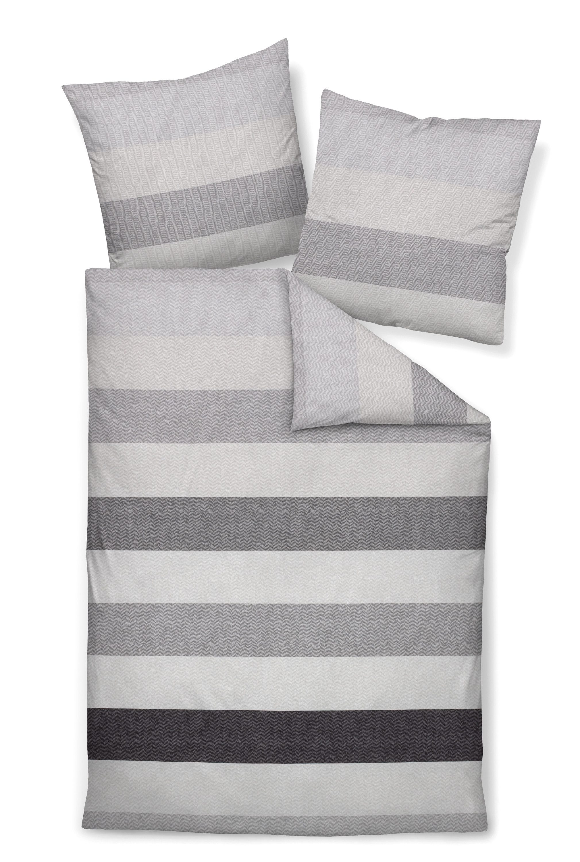Janine Bettwäsche Premium Baumwolle, Flanell, 2 teilig, modern gestreift, silber, grau