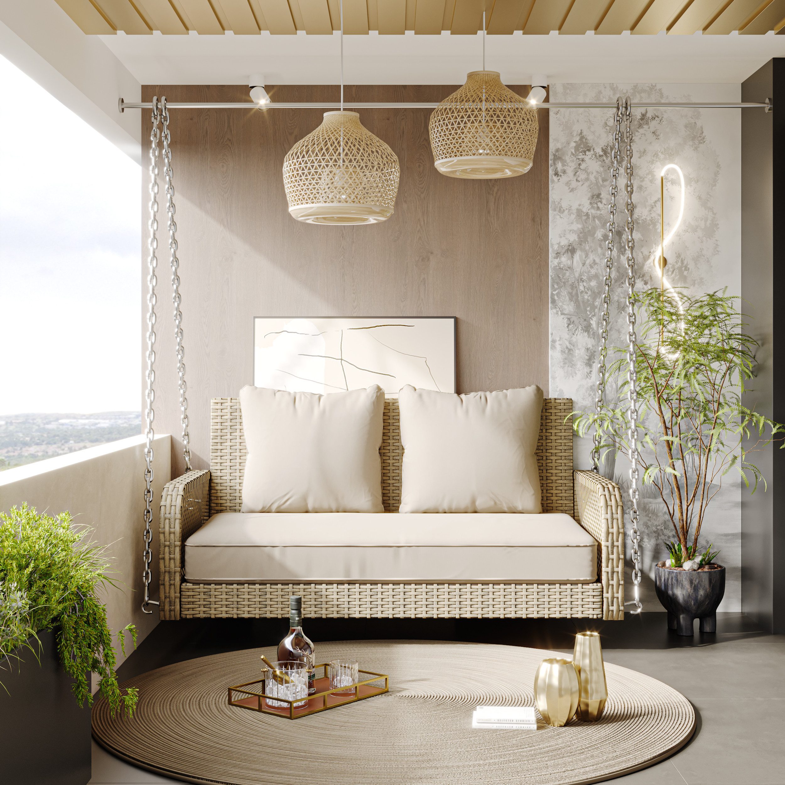 IDEASY Gartenlounge-Set Hollywoodschaukel Beige/Grau Gartenschaukel, Garten günstig online kaufen