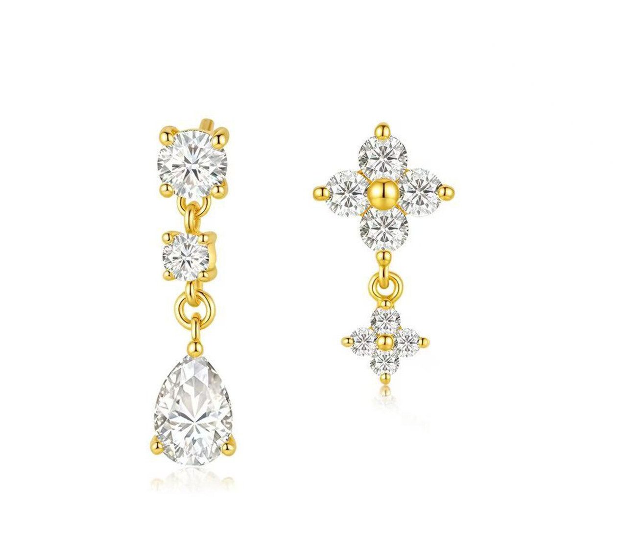 Paar Ohrstecker Damen-Gold-Ohrringe, 14K Gold-Ohrringe, D/E, VVS/VS, Diamant-Ohrringe
