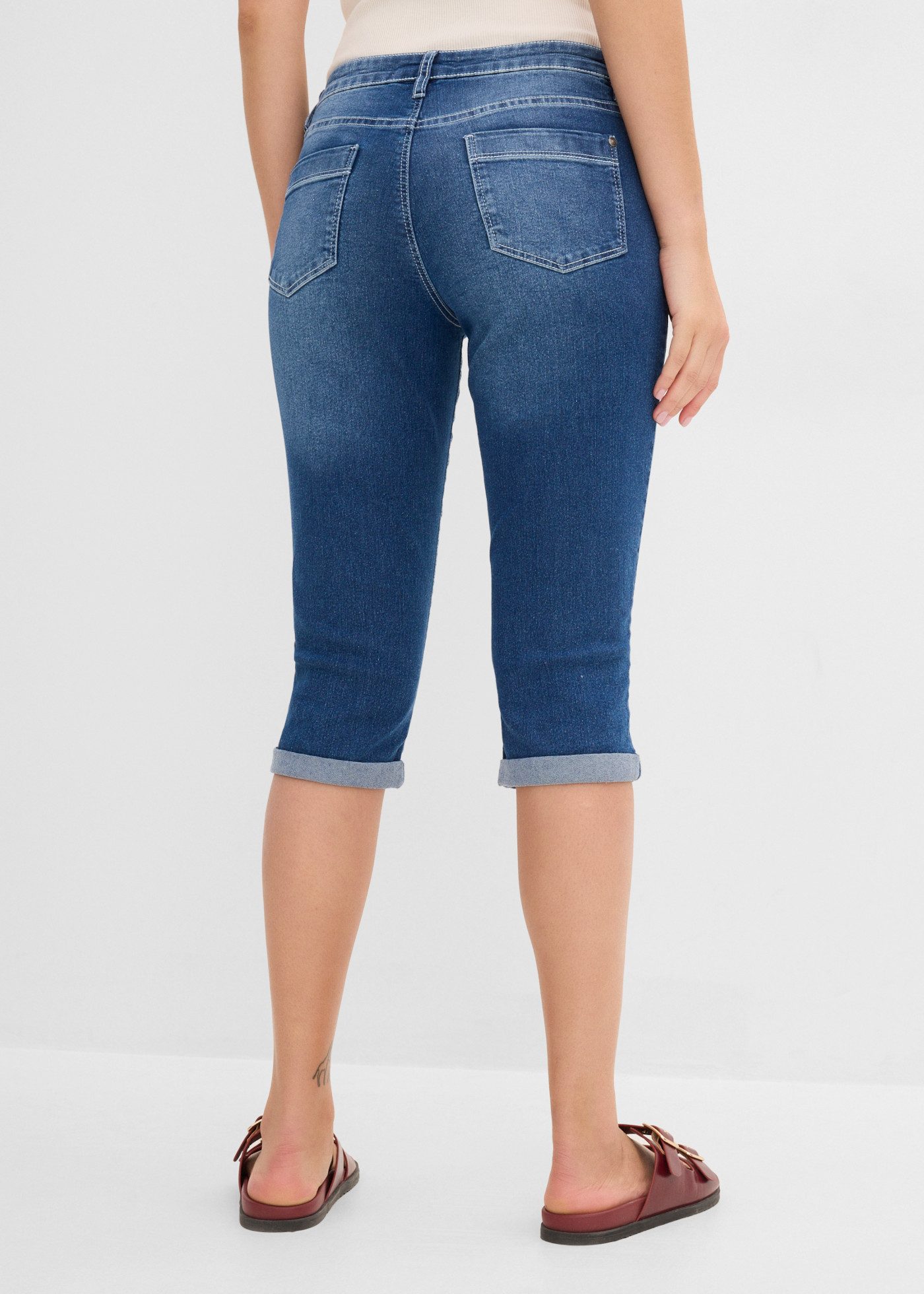 bonprix Caprijeans mit Stretch-Anteil, leichte Waschung, 5-Pocket-Style