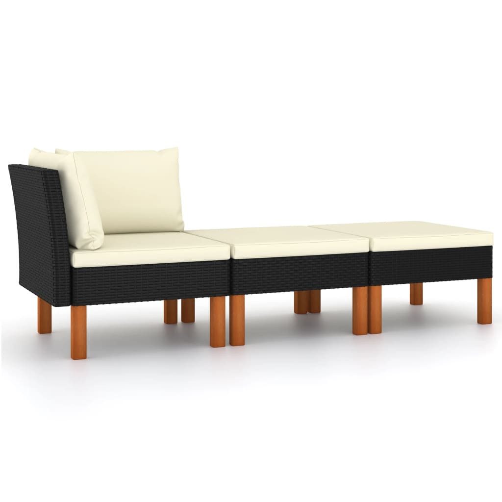 vidaXL Sofaelement 3-tlg. Garten-Lounge-Set Poly Rattan und Eukalyptus Massivholz (1 St)
