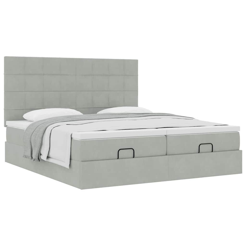 Bett Ottoman-Bett mit Matratzen Hellgrau 160x200 cm Samt