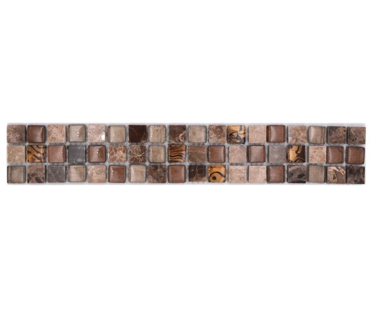 Mosani Fliesen-Bordüre Glasmosaik Naturstein Borde beige braun glänzend / 10 Stück