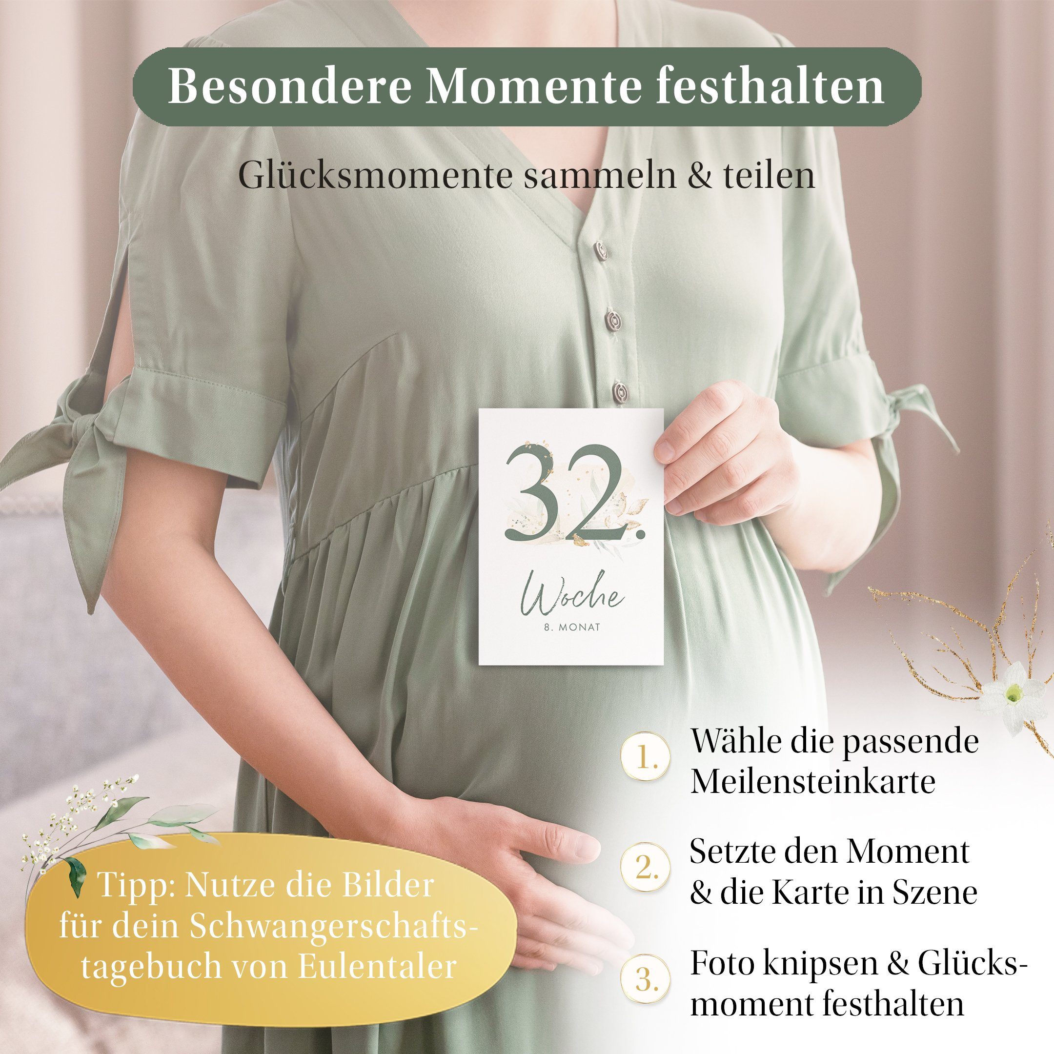 Eulentaler Geschenkkarte I 55 Meilensteinkarten für deine Schwangerschaft I, Von Hebammen gestaltet I Handgemalte Illustrationen Inkl. Geschenkbox