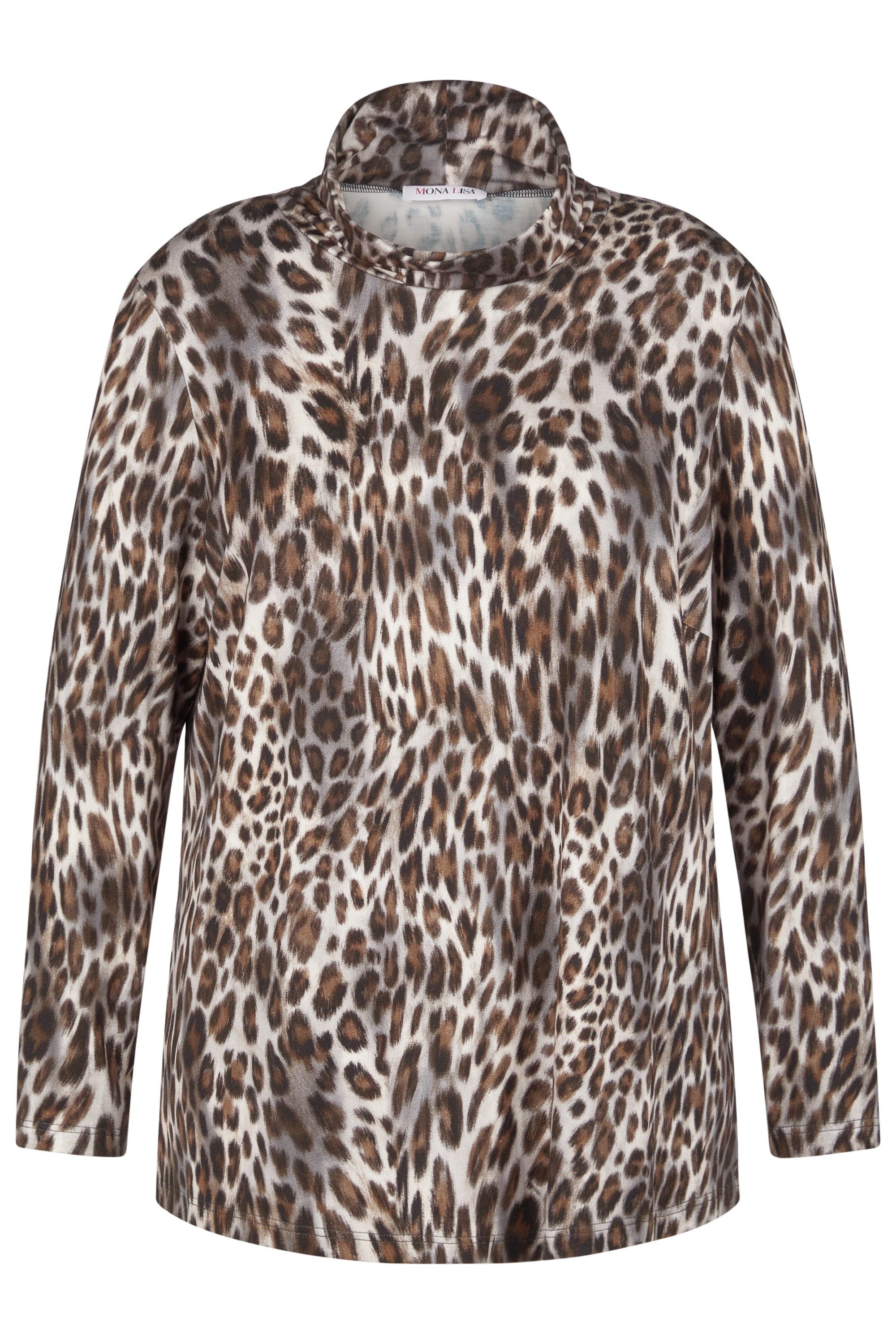 Mona Lisa Rollkragenpullover Große Größen Leo-Print in grau - grün