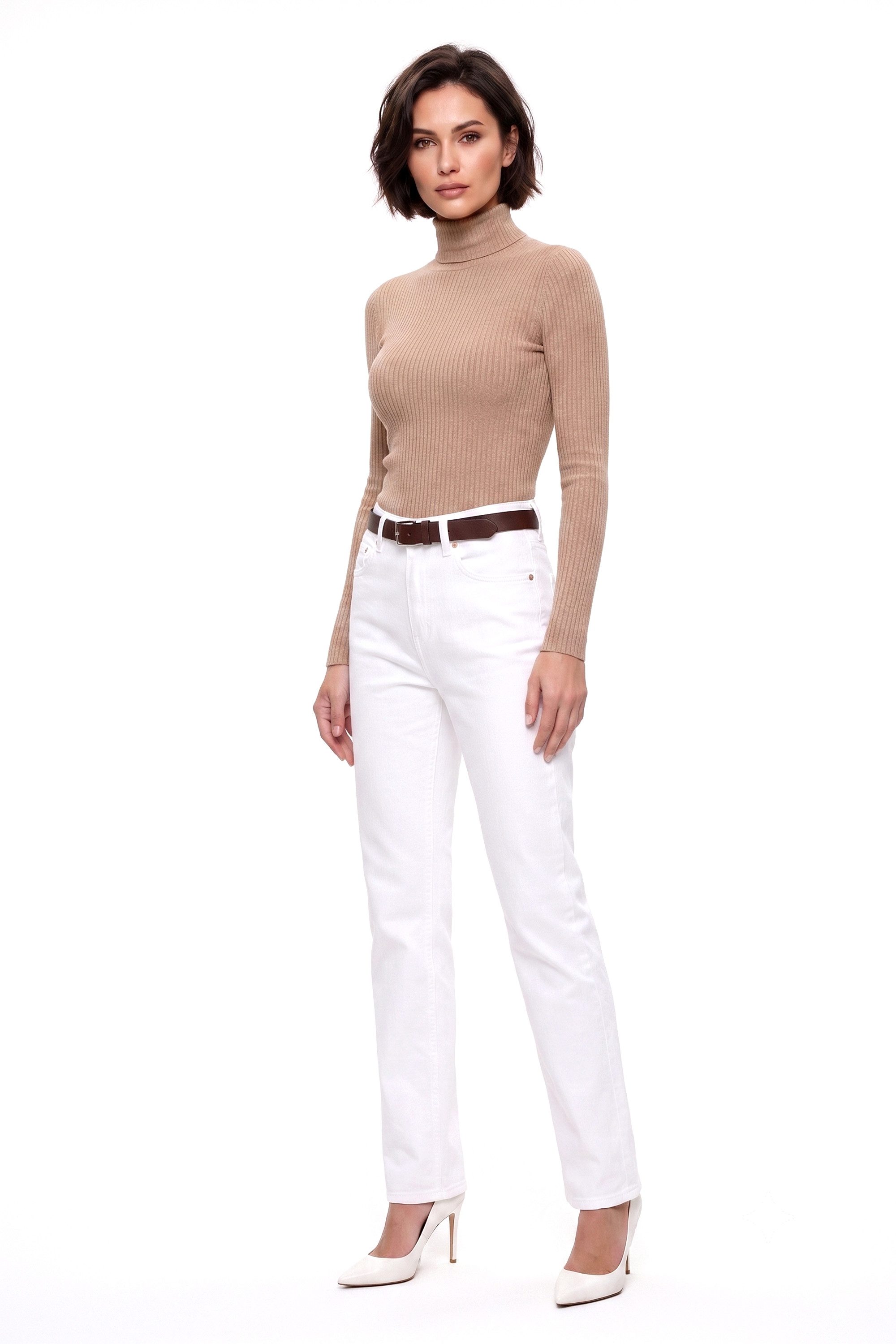 ESRA Straight-Jeans High Waist Damen Jeans Stretch Hose gerade Jeans Damen Straight Jeans damen weis Jeans Damen High Waist Damen Jeans Stretch