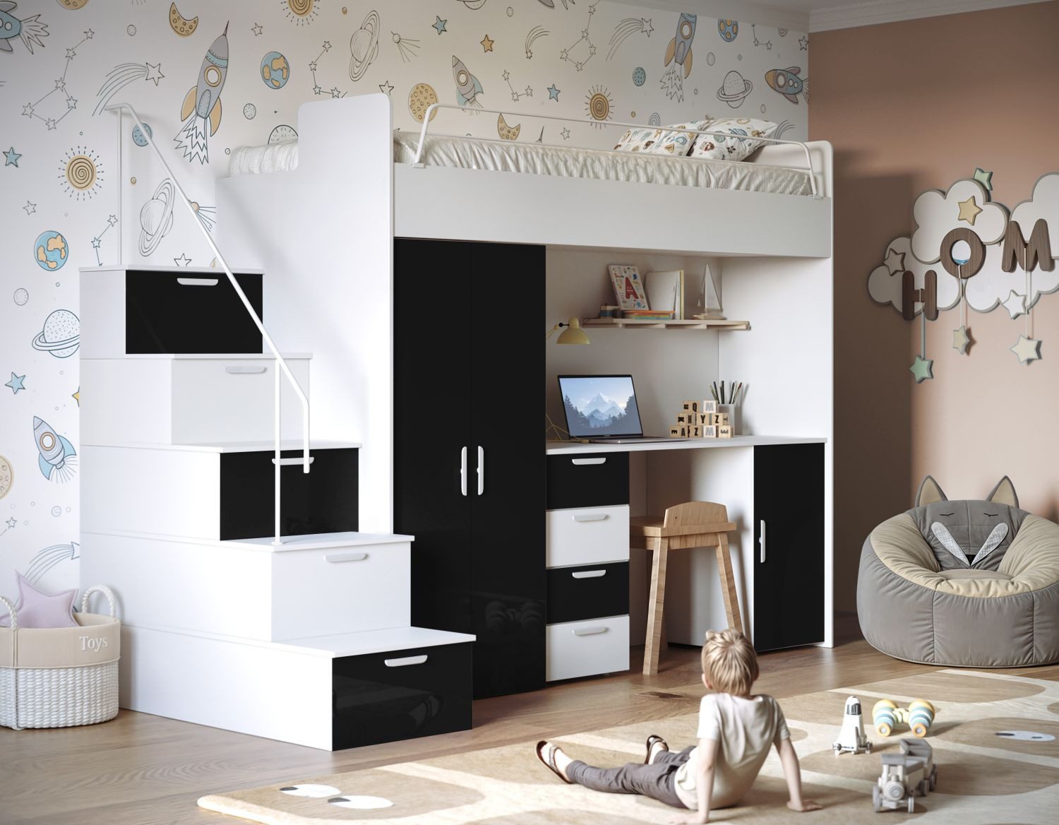 Lukas Möbel Hochbett Hochbett Alice Hochglanz mit Farbauswahl Hochglanz-Fro günstig online kaufen