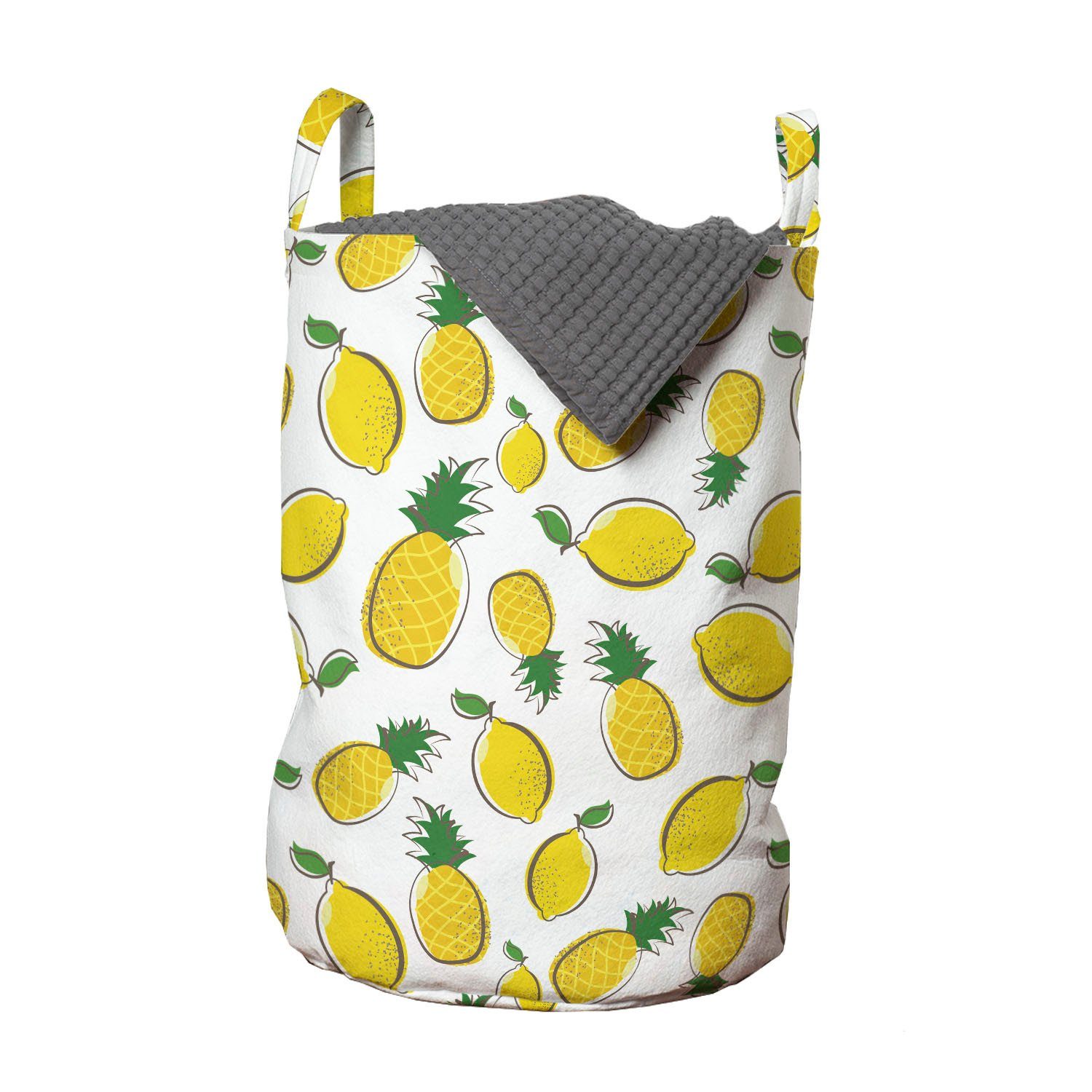 Abakuhaus Wäschesäckchen Wäschekorb mit Griffen Kordelzugverschluss für Waschsalons, Zitronen Frische Früchte Sommer Theme