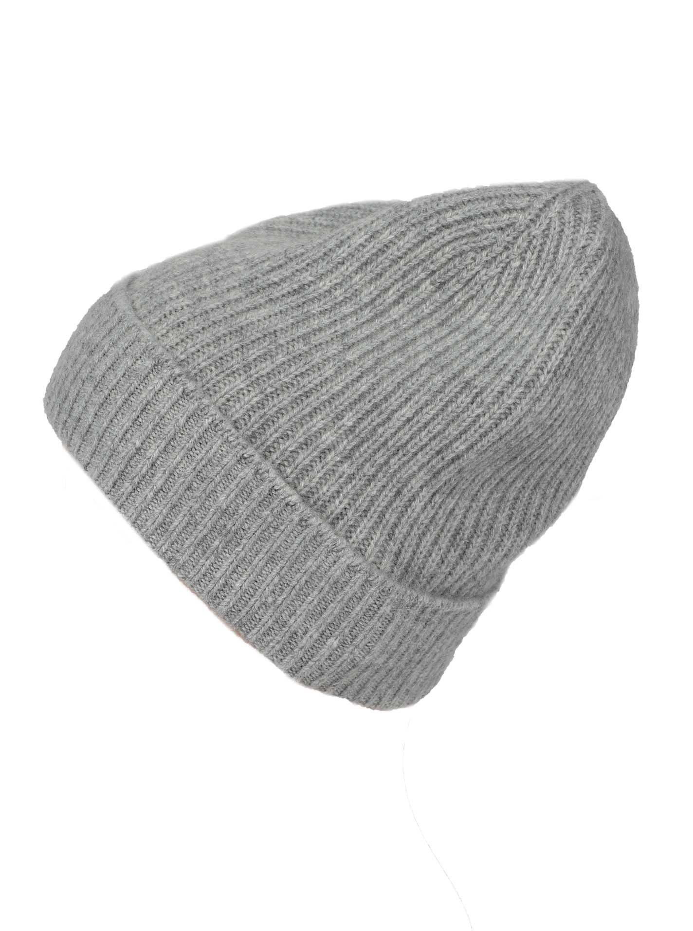 Zwillingsherz Strickmütze Zwillingsherz Ribbed Beanie 100% Kaschmir mit breitem geripptem Umschlag hellgrau