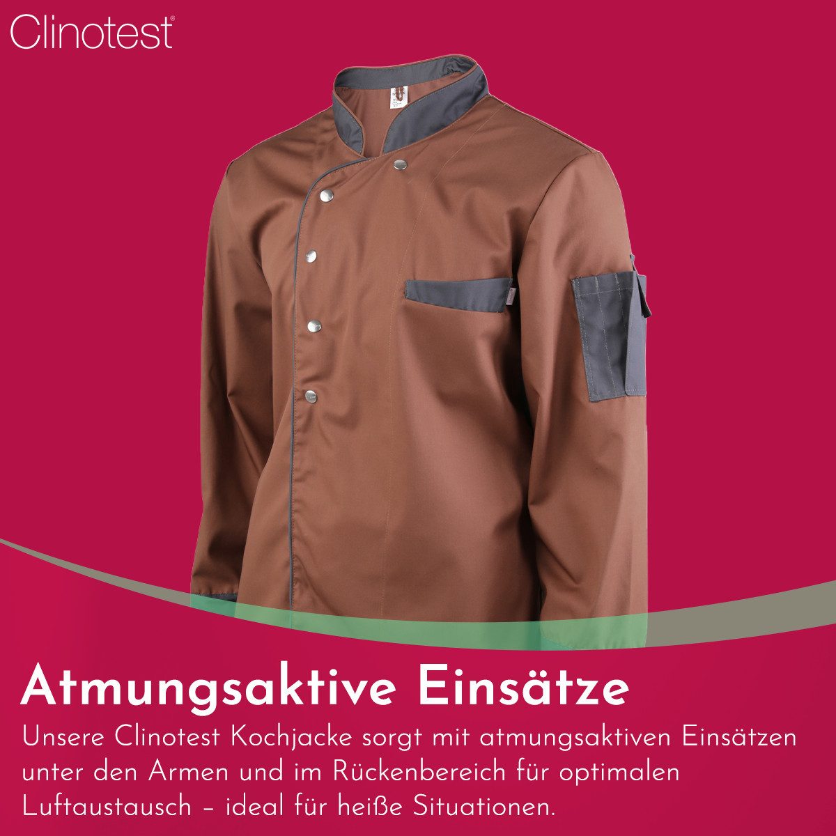Clinotest Kochjacke langarm - 95 Grad waschbare, kochfeste Kochjacken ohne Einlaufen (1-St) Kochhemd aus 65% Polyester, 35% Baumwolle, mit Druckknopfverschluss – Bild 4 von 5