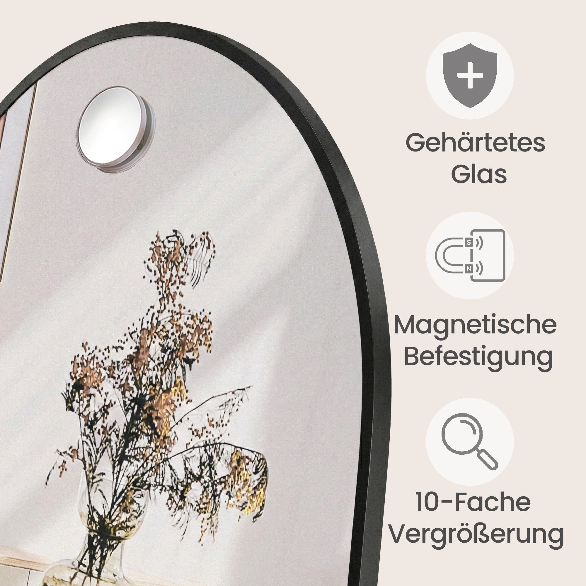 SONGMICS Standspiegel Ganzkörperspiege, mit saughaftem, verschiebbarem Vergrößerungsspiegel, stehend oder wandmontiert, Rahmen aus Aluminiumlegierung, Hartglas