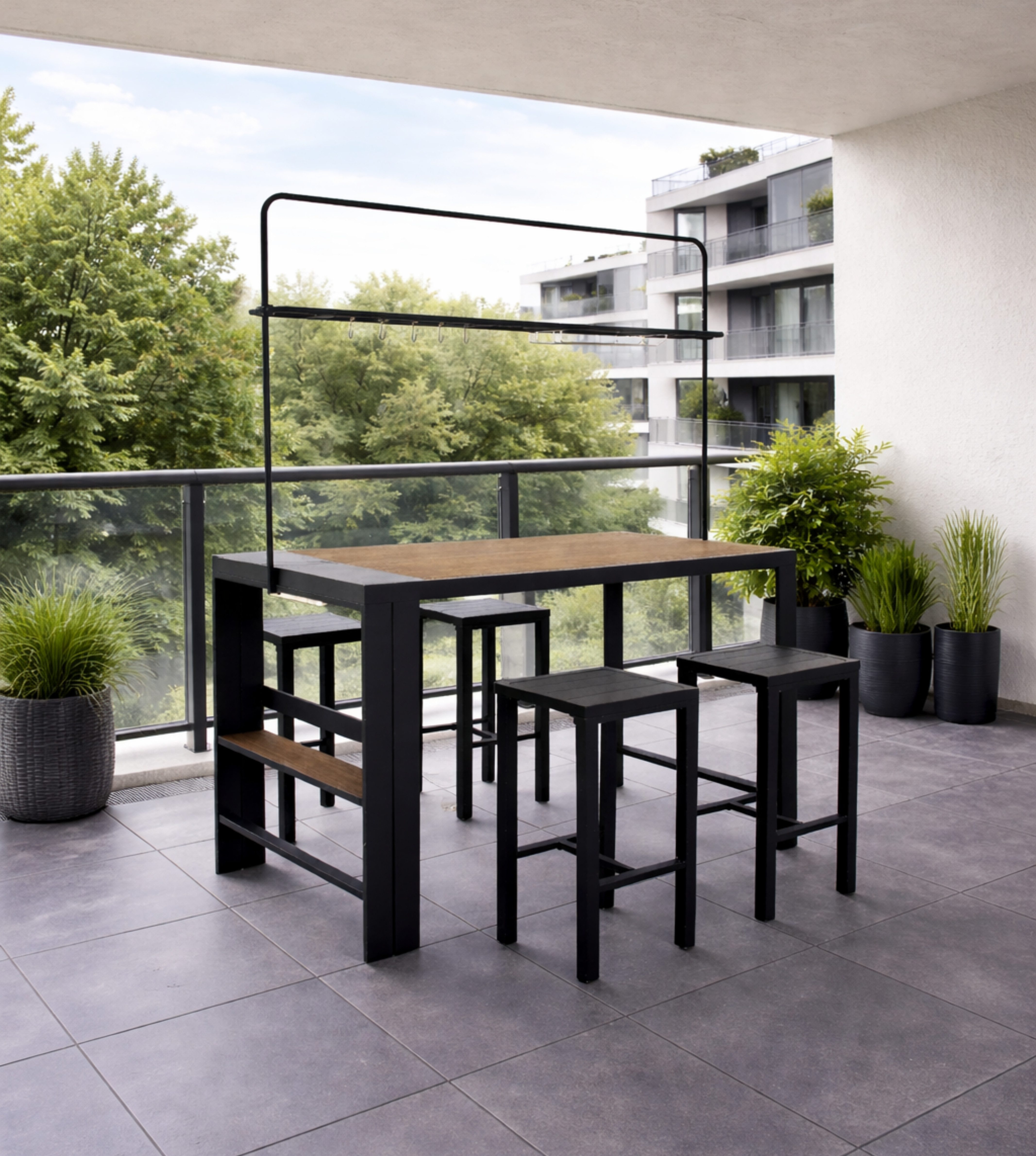 Leco Gartenbar-Set Gartenbar Partybar Barset Sitzgruppe Gartentheke Stehtisch ELSA, (1 Theke, 4 Hocker), bestehend aus 4 Hockern und 1 Theke