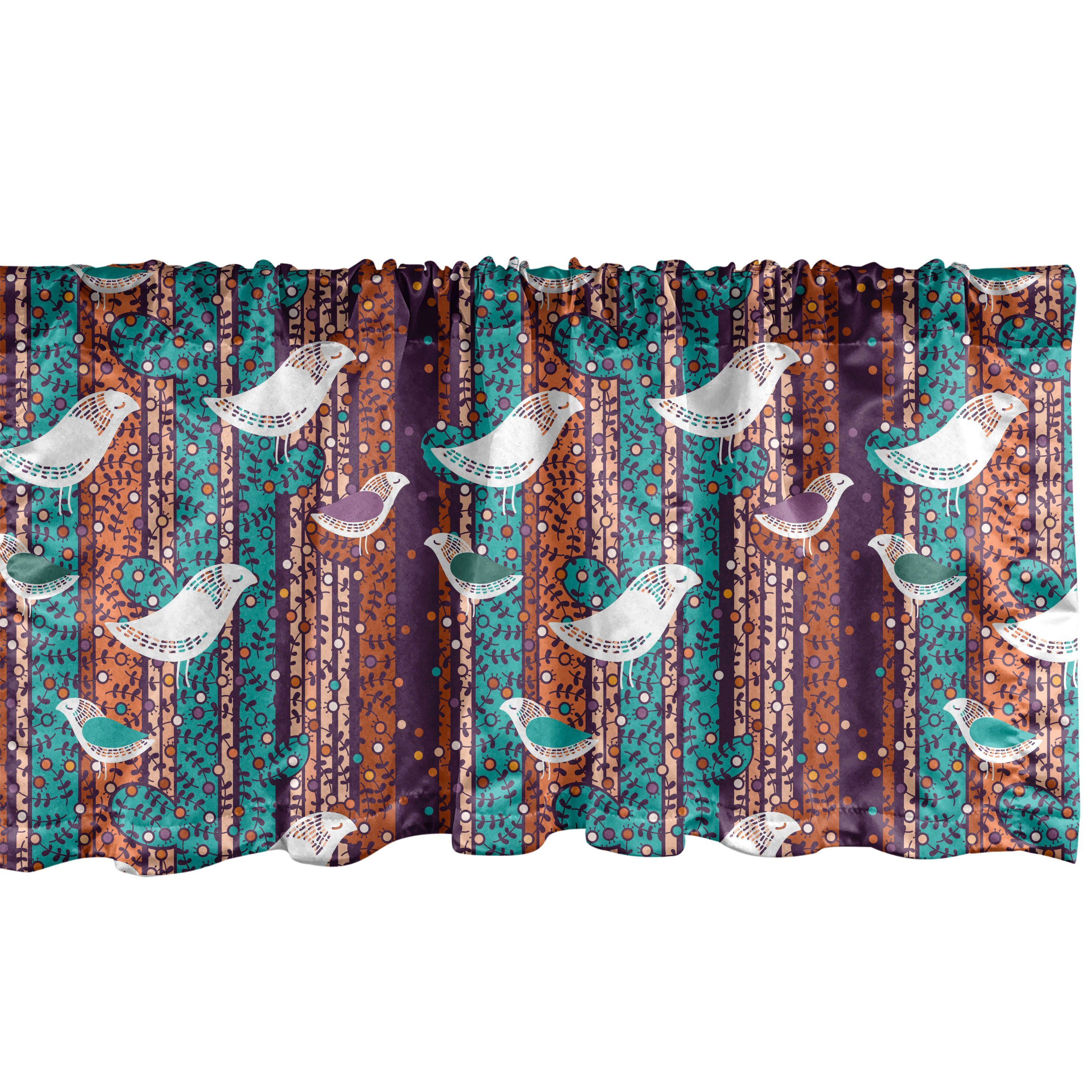 Scheibengardine Vorhang Volant für Küche Schlafzimmer Dekor mit Stangentasche, Abakuhaus, Microfaser, Vögel Bunte Zweige Stripes