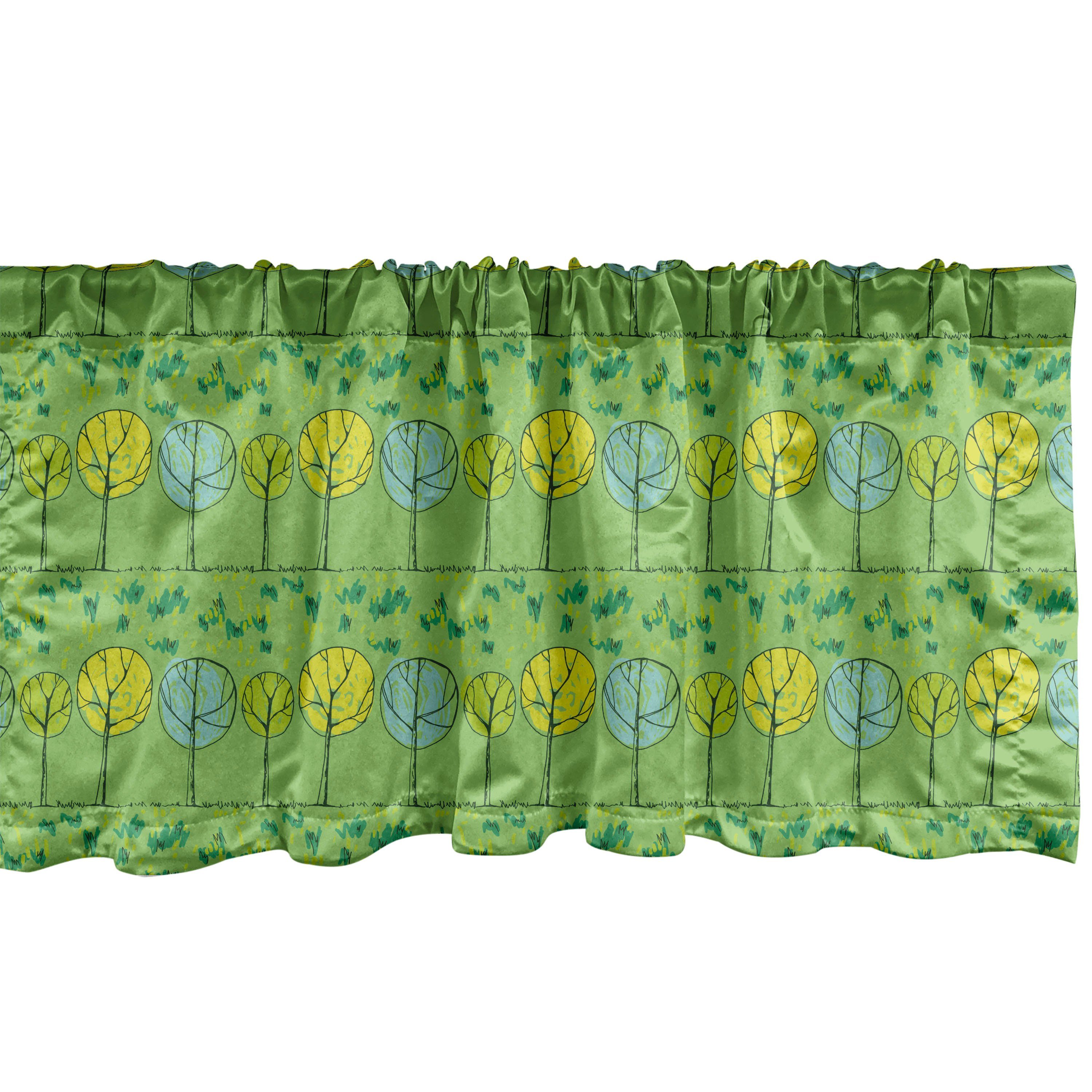 Scheibengardine Vorhang Volant für Küche Schlafzimmer Dekor mit Stangentasche, Abakuhaus, Microfaser, Gekritzel Gekritzeltes Bäume und Gras