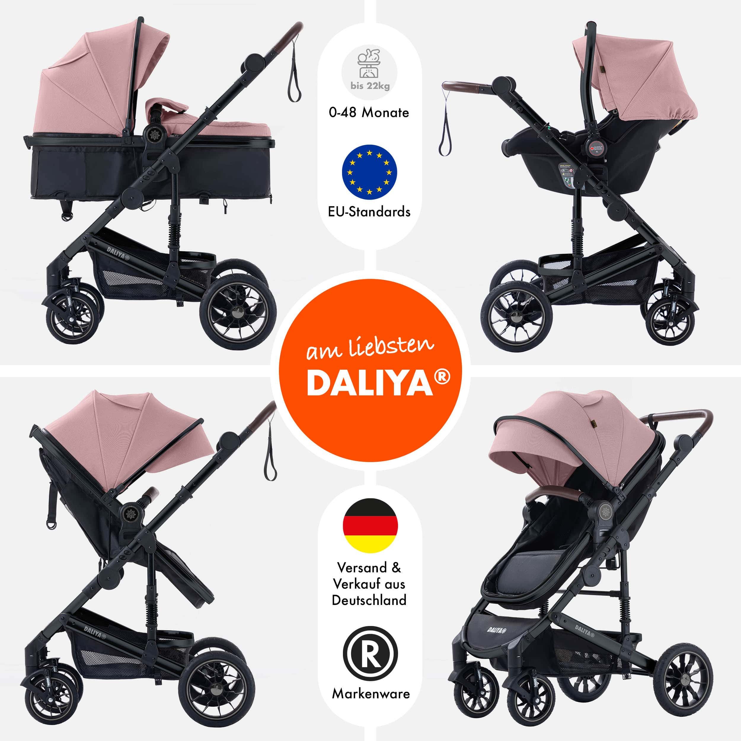 Daliya® Kombi-Kinderwagen NEOMOVE 3in1 Kinderwagen mit i-Size Babyschale & Buggy, (Reise-Set, 10-tlg), Kinderwagen mit i-Size Babyschale, Alu-Rahmen, Großer Einkaufskorb
