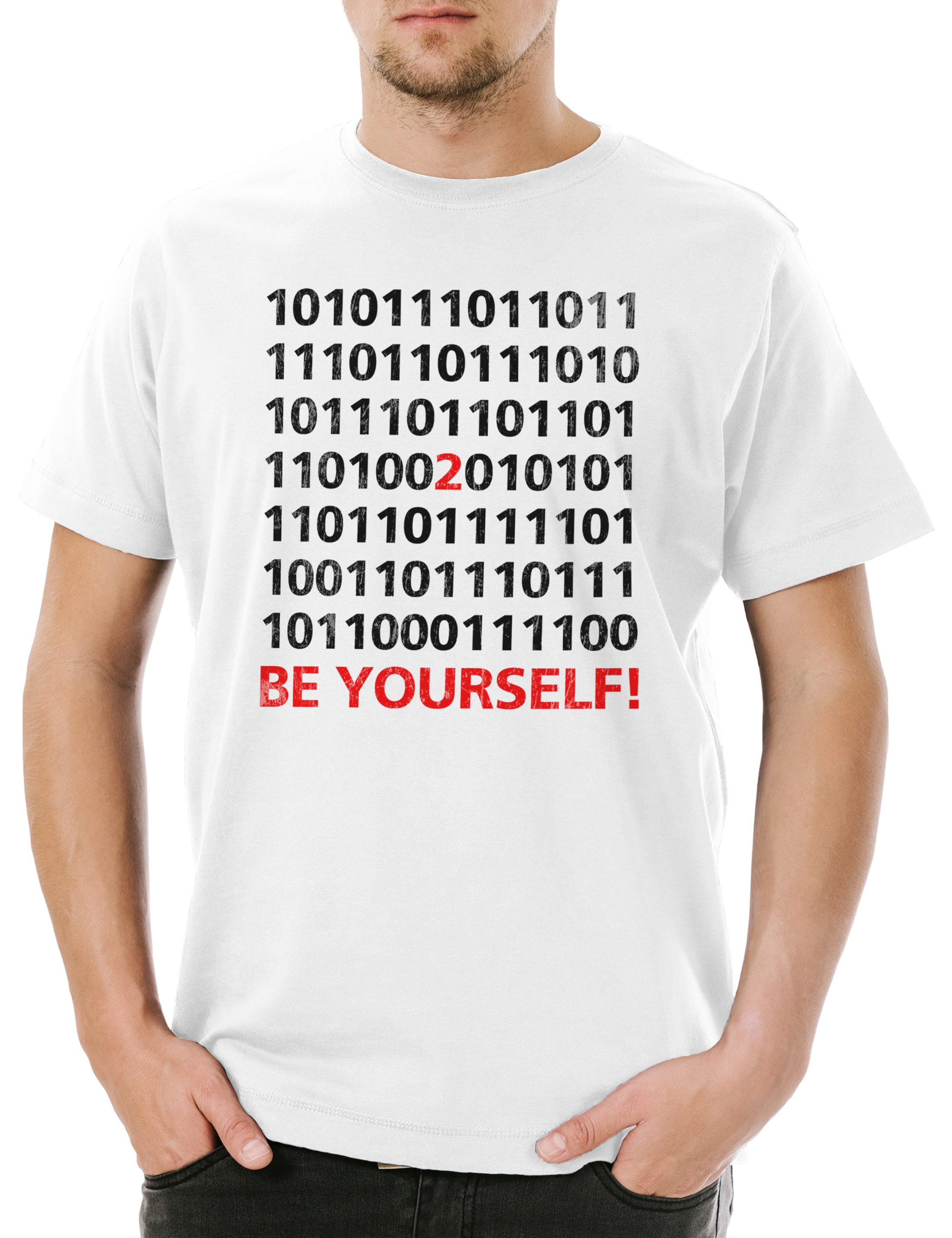 Print-Shirt Urban Backwoods Be Yourself Binary Herren T-Shirt Weiß Größe L