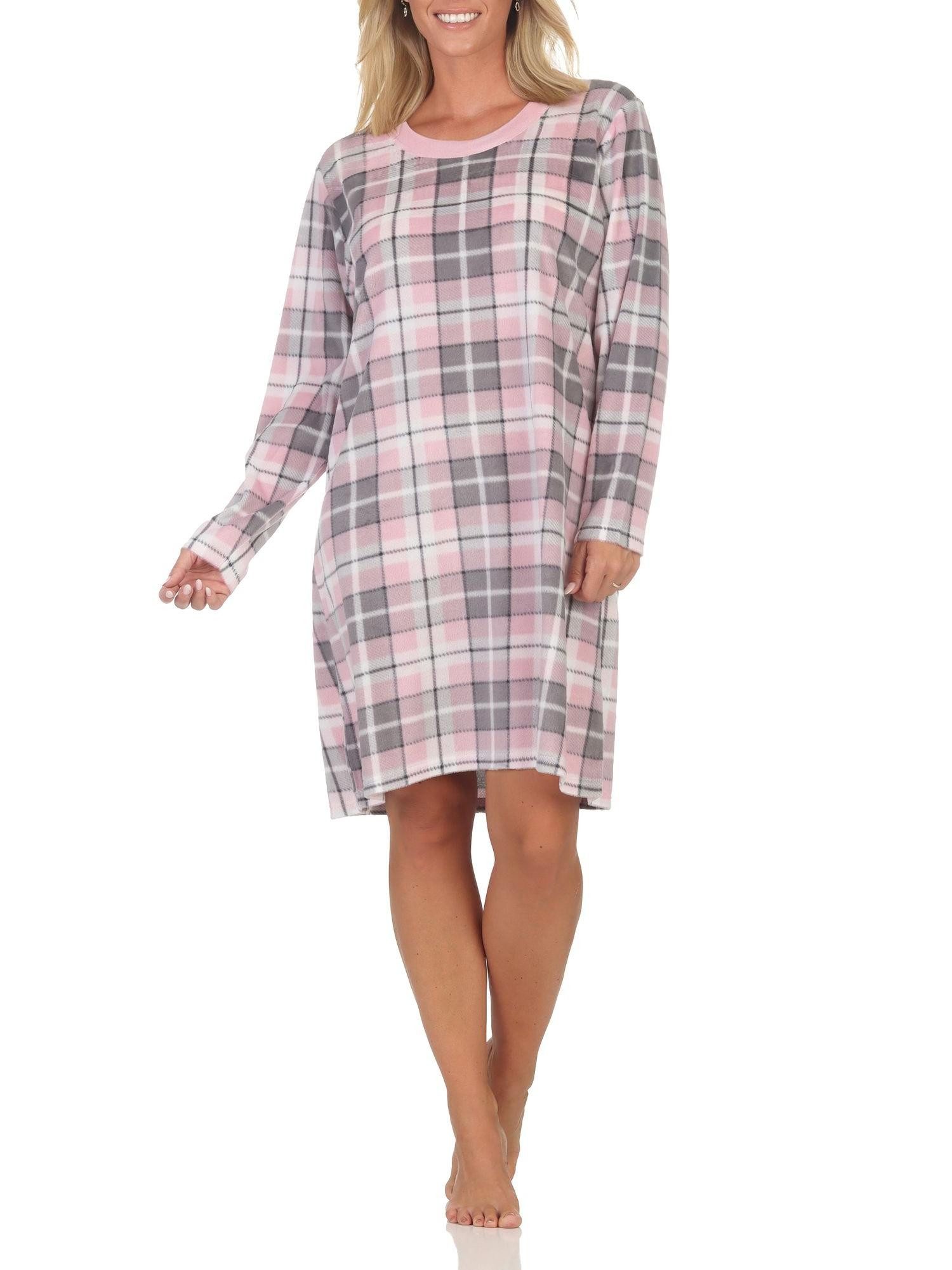 Normann Nachthemd Normann Damen Fleece langarm Nachthemd Sleepshirt in edler Optik