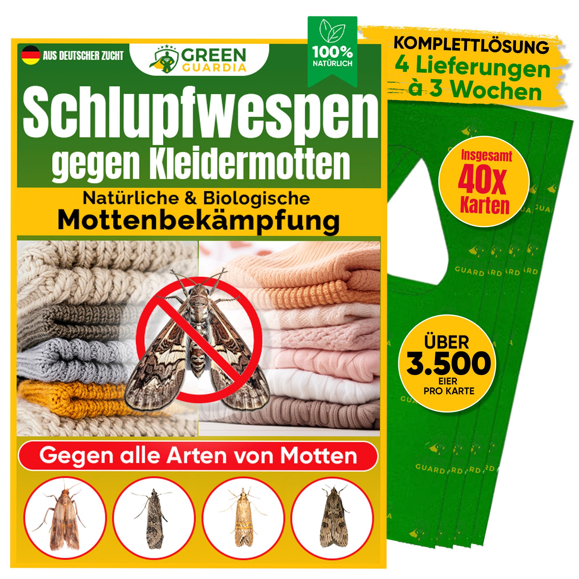 Insektenvernichter Schlupfwespen gegen Kleidermotten, 1-25 Karten -4-Fach-Lieferung-