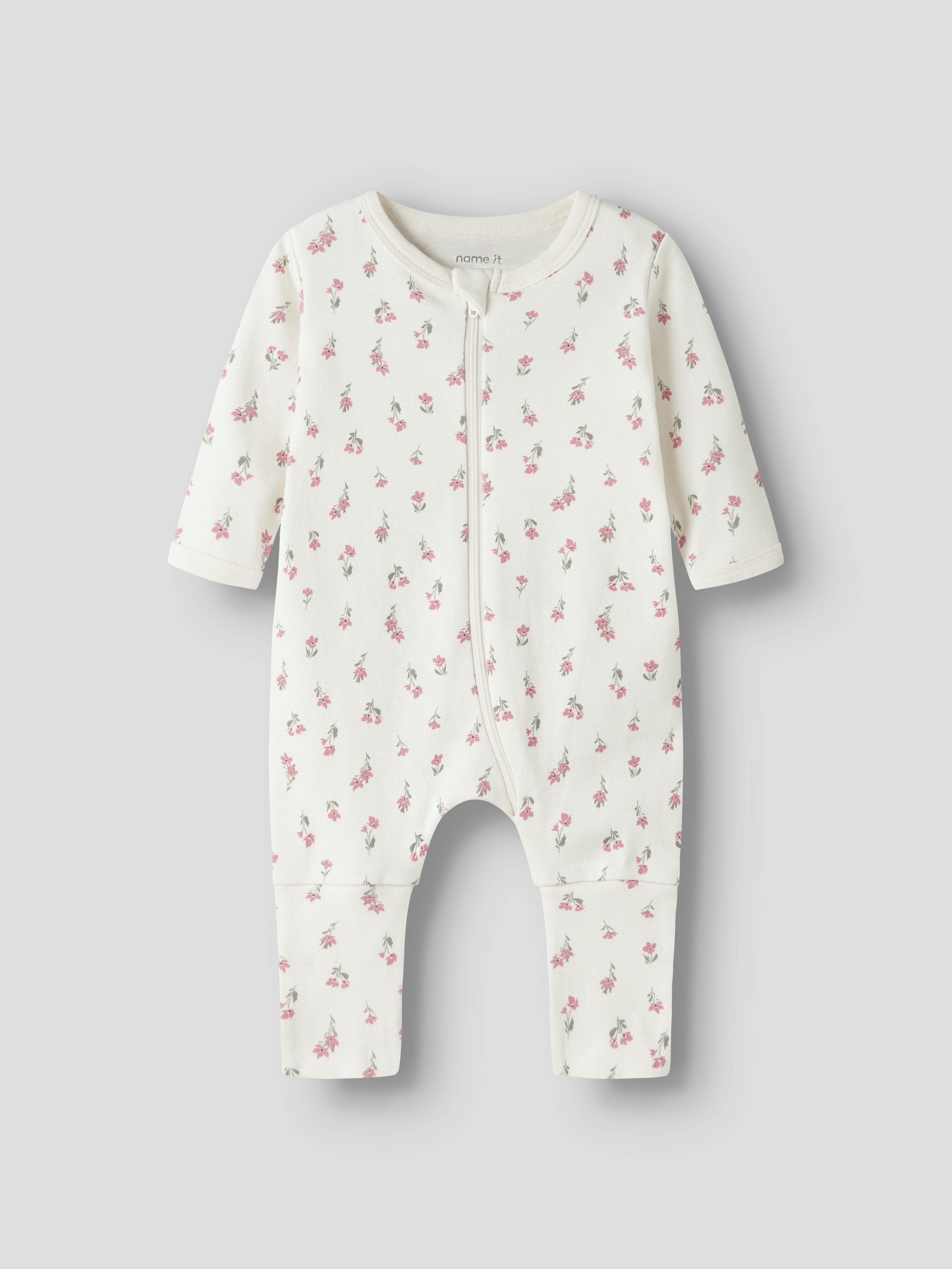 Name It Schlafanzug NBFNIGHTSUIT 2P ZIP FF FLOWER NOOS (Packung, 2 tlg) aus Baumwolle, bequeme Passform, mit Reißverschluss und Kinnschutz