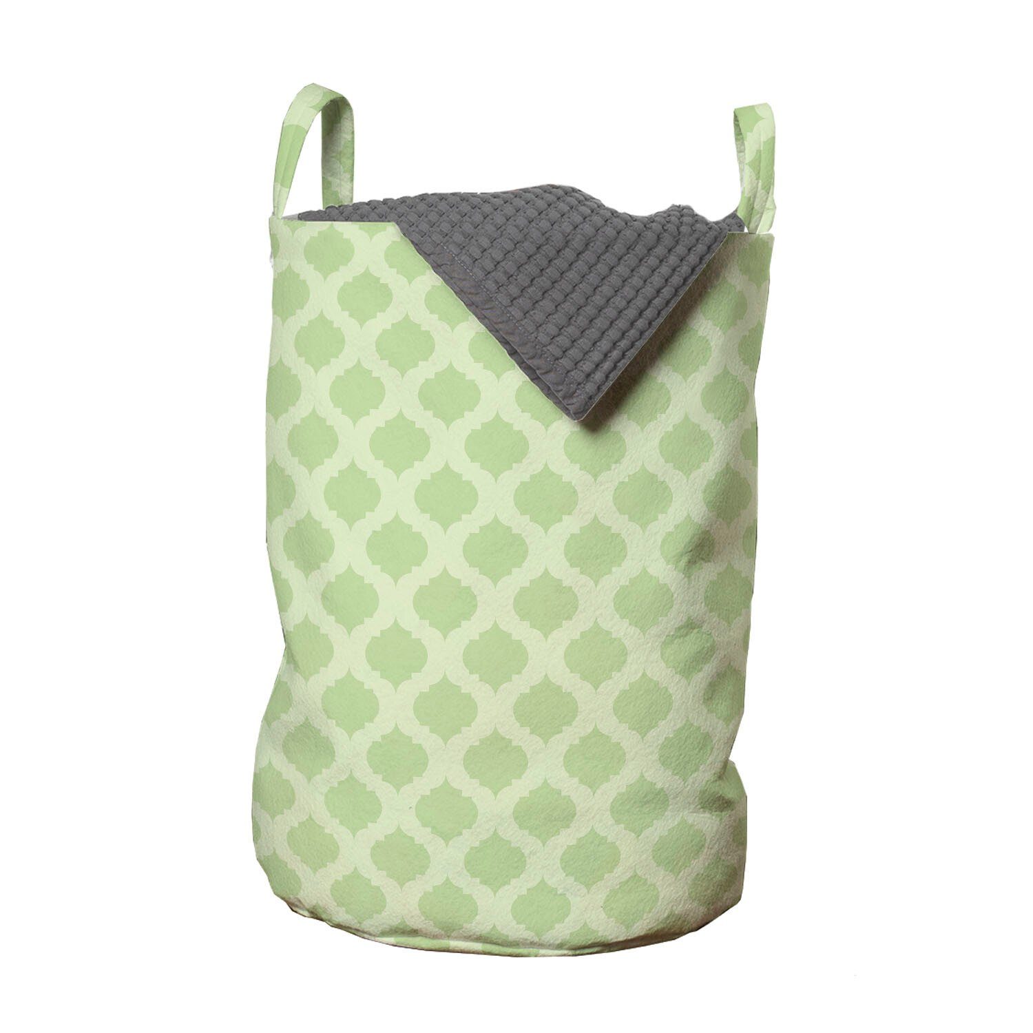Abakuhaus Wäschesäckchen Wäschekorb mit Griffen Kordelzugverschluss für Waschsalons, Geometrisch Grün Quatrefoil Shapes