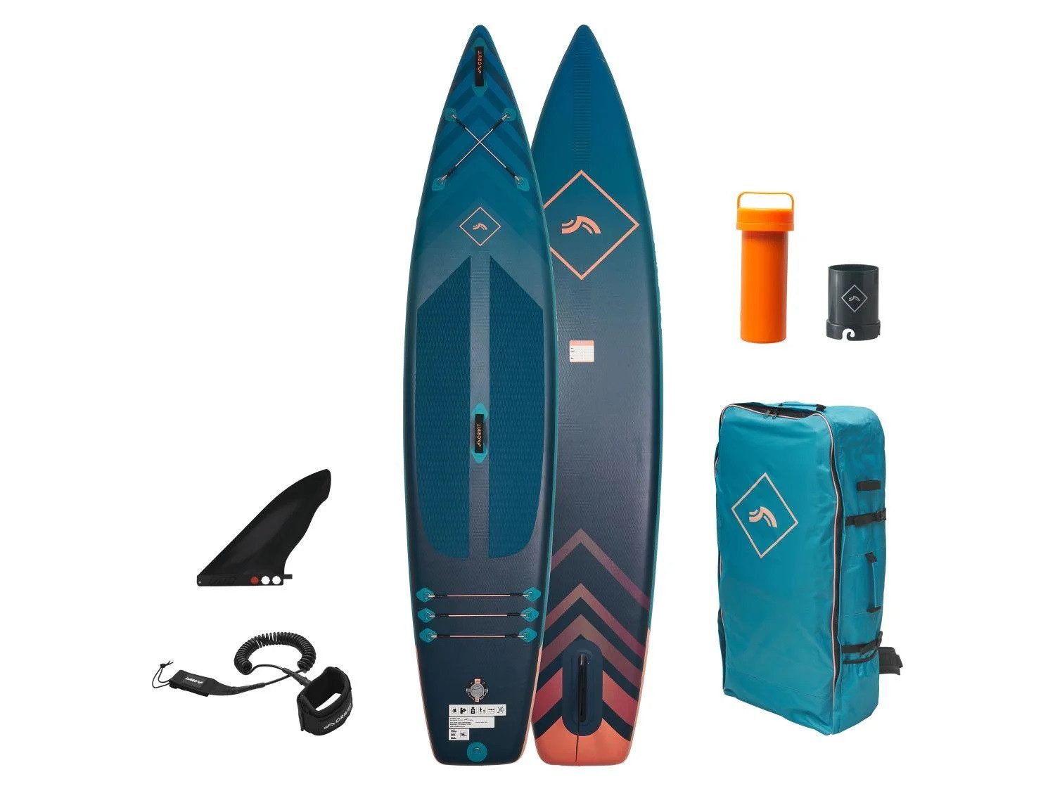 crivit SUP-Board SUP Touring Einkammer 130 kg Paddel Rutschfest, 350 x B 76 x H 15 cm & Kumano 45°-Seagrassfinne
