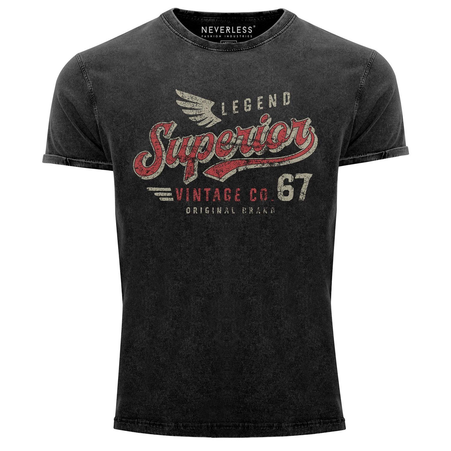 Neverless Print-Shirt Herren Vintage Shirt Retro Motiv Schriftzug Superior Legend Flügel mit Print