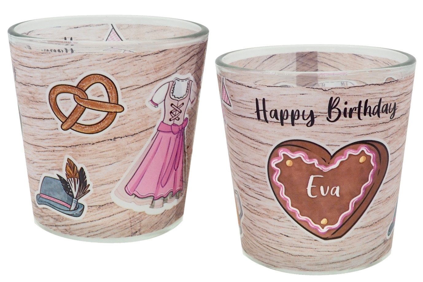 Teelichthalter Windlicht Frau Oktoberfest Pink Braun Geburtstag PERSONALISIERT 7,5cmH