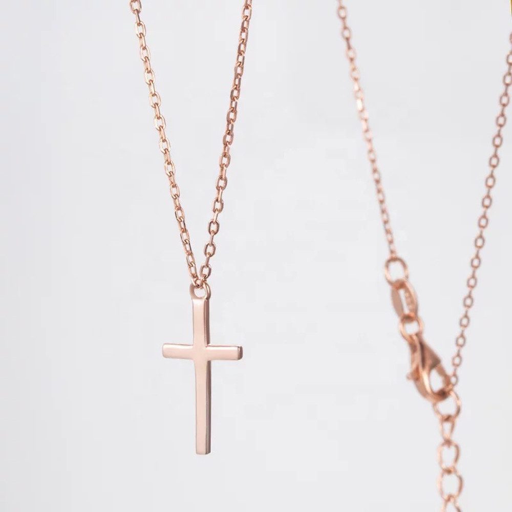 Runde Perlé Kette mit Anhänger minimalistische Kette mit kleinem Kreuz Anhänger, klassisches Kreuz, 925er Silber, 14K Gold, Roségold