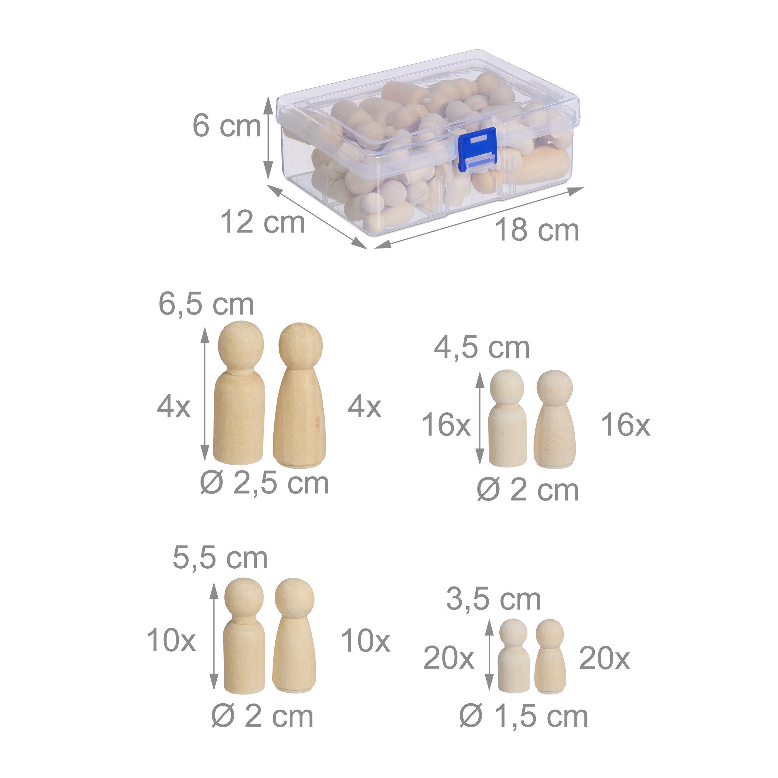 relaxdays Bastelnaturmaterial Holzfiguren zum Bemalen 100er Set, (100-tlg)