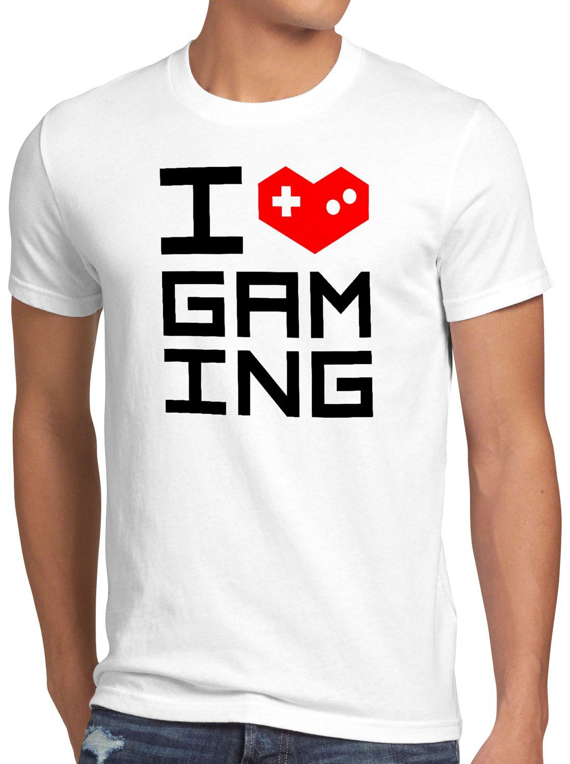 style3 Print-Shirt Herren T-Shirt Love Gaming gamer nerd lan weiß