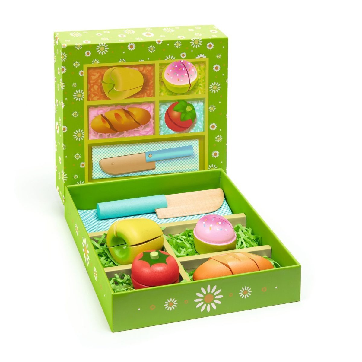 DJECO Spielküche Kinderküche Picknick zum Schneiden Spielset aus Holz – 13 Teile