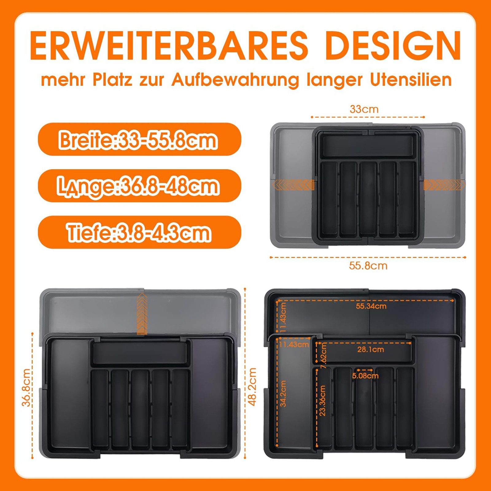 SURFOU Besteckeinsatz Besteckkasten für Schubladen, erweiterbarer großer Be günstig online kaufen