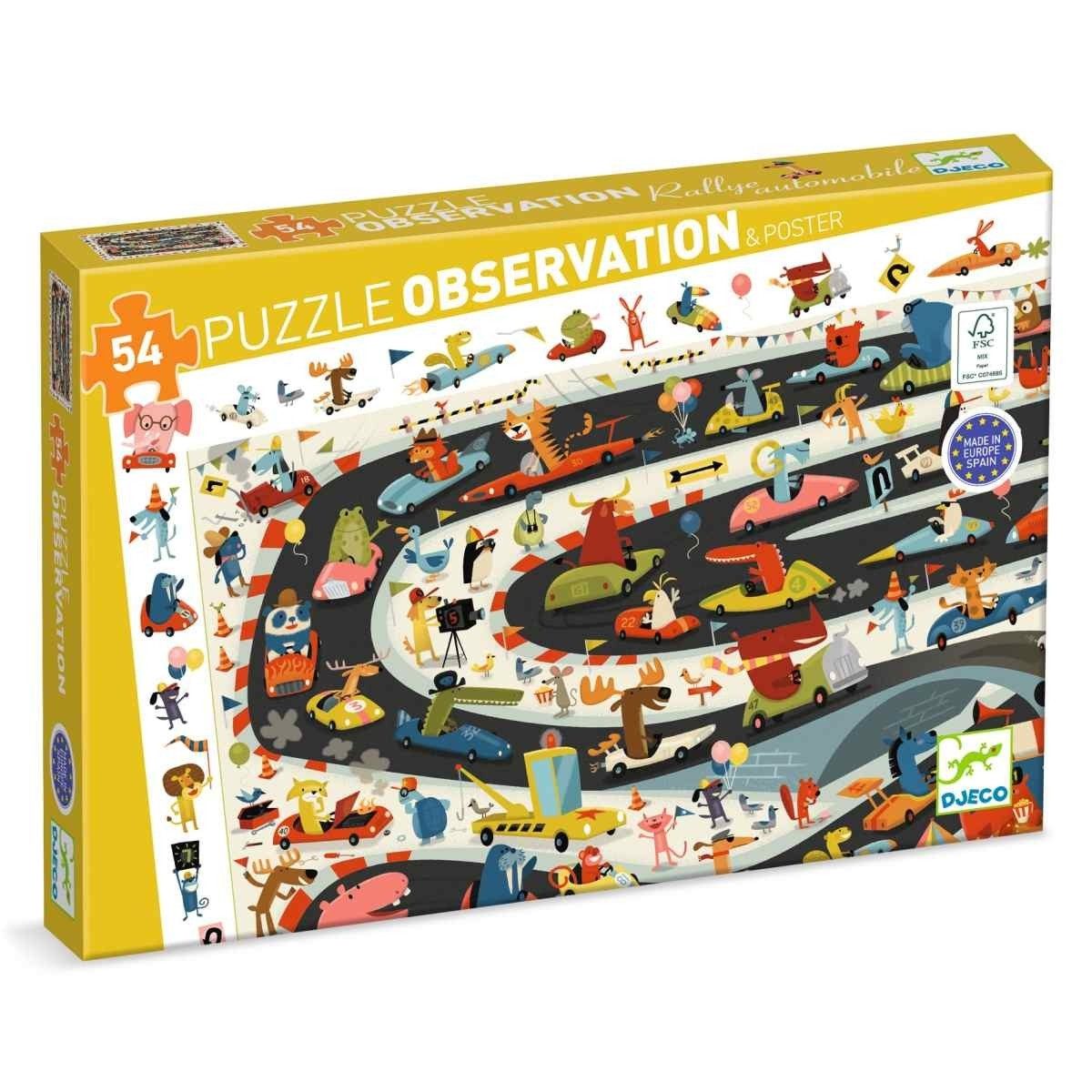 DJECO Puzzle Wimmelbild Auto Ralley - 54 Teile Kinderpuzzle für Kinder, 54 Puzzleteile, Kinderpuzzle