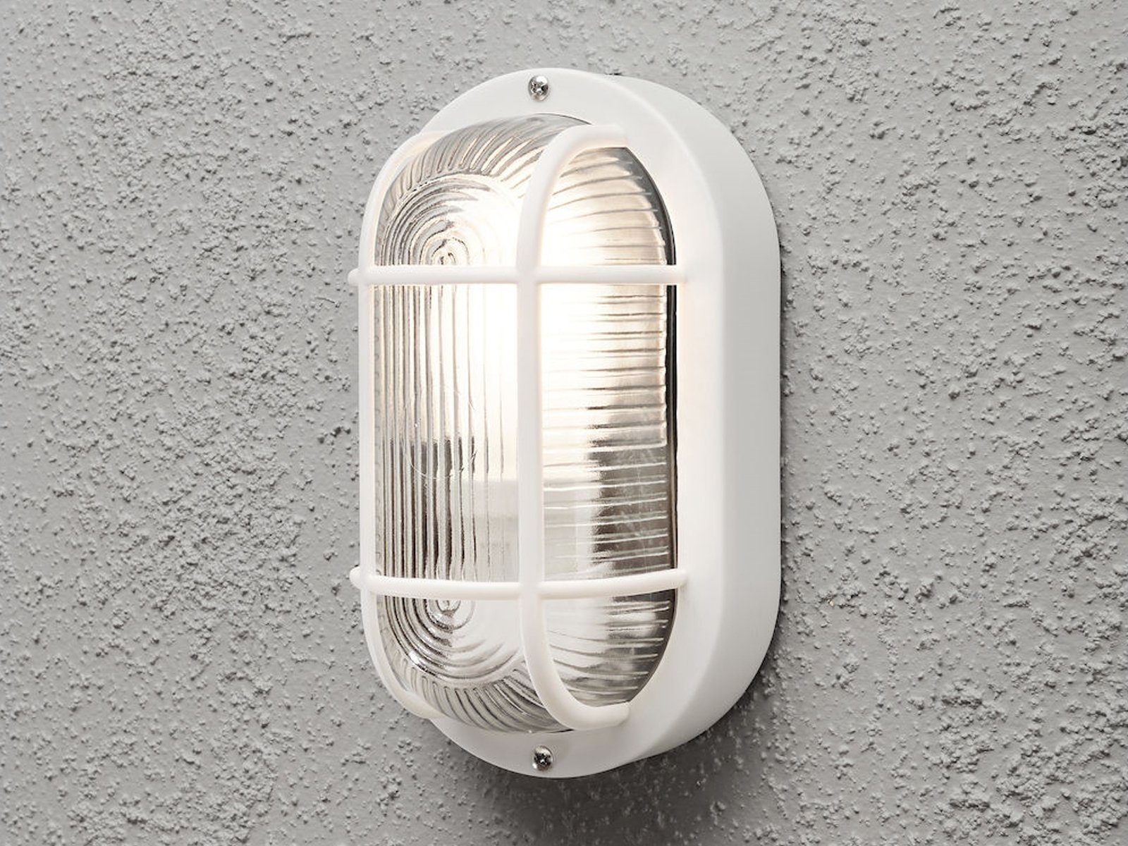 KONSTSMIDE LED Außen-Wandleuchte, LED wechselbar, Warmweiß, Klassische Feuchtraumleuchte aus Kunststoff & Acrylglas, Weiß H: 20cm