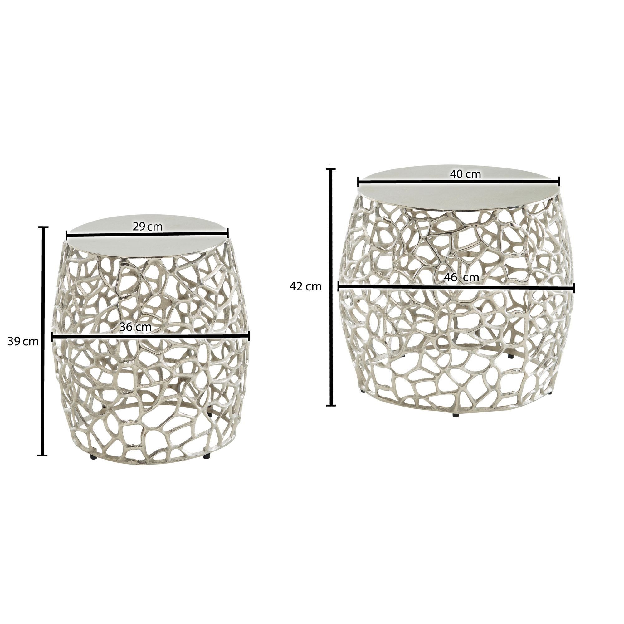 FINEBUY Satztisch FB41303 Beistelltisch 2er Set Metall Rund Wohnzimmertisch Couchtisch (Wohnzimmertisch Ast-Struktur, Couchtisch Modern), Beistelltisch 2er Set Aluminium Silber Rund