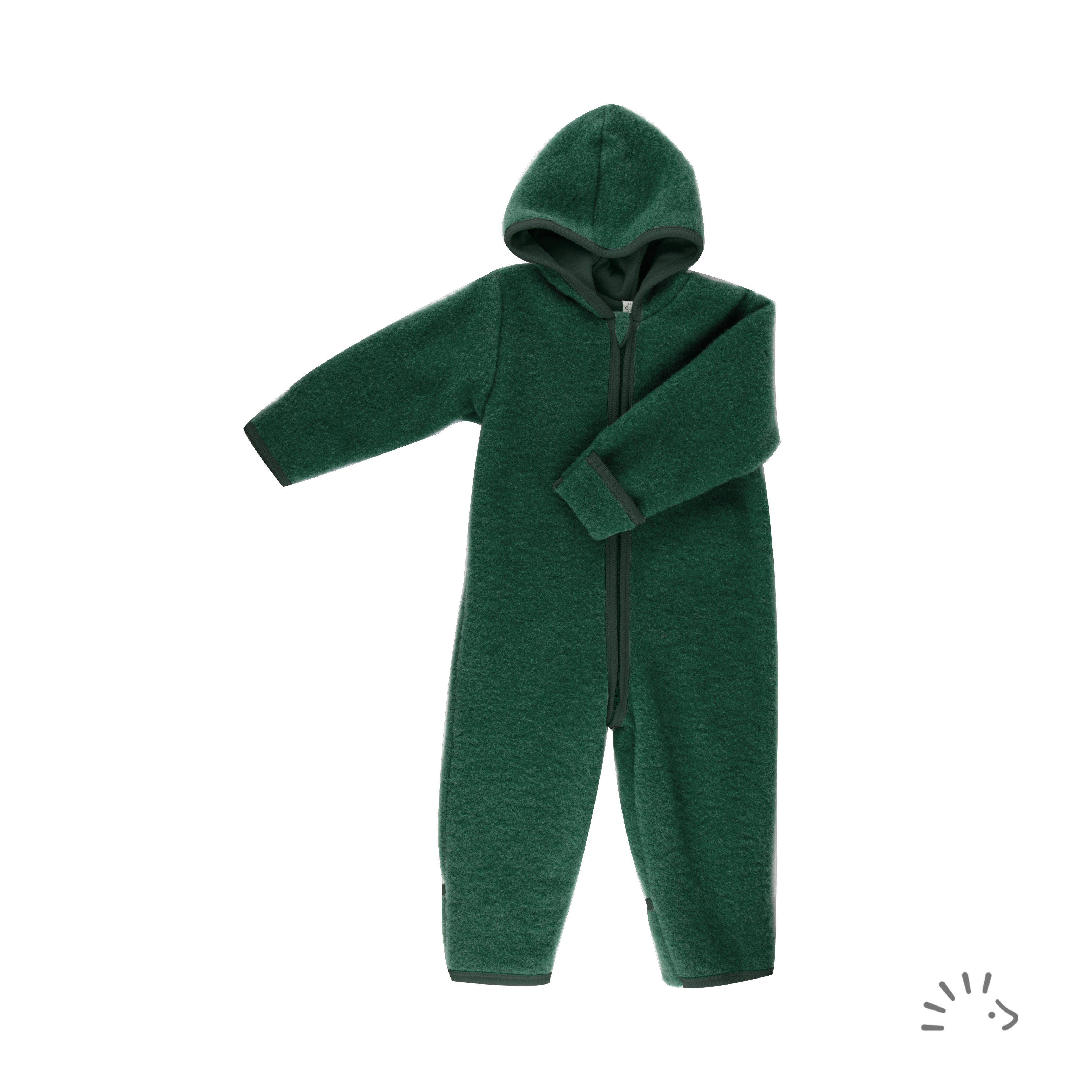 Popolini Fleeceoverall Baby Kind Overall Wollfleece GOTS - Merinowolle Wollvlies & Walk (1-tlg) Merinowolle; Bio-Wolle und Bio Baumwolle dunkelgrün-melange (497)