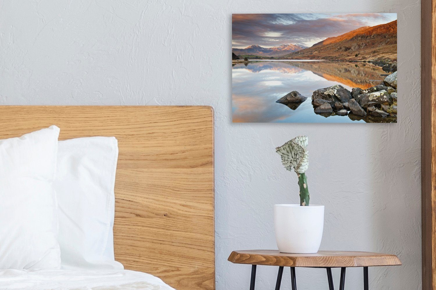 OneMillionCanvasses® Leinwandbild Farbenfrohe Berge bei Snowdonia, in Wanddeko, Wandbild 30x20 Leinwandbilder, Sonnenschein cm Aufhängefertig, (1 St)
