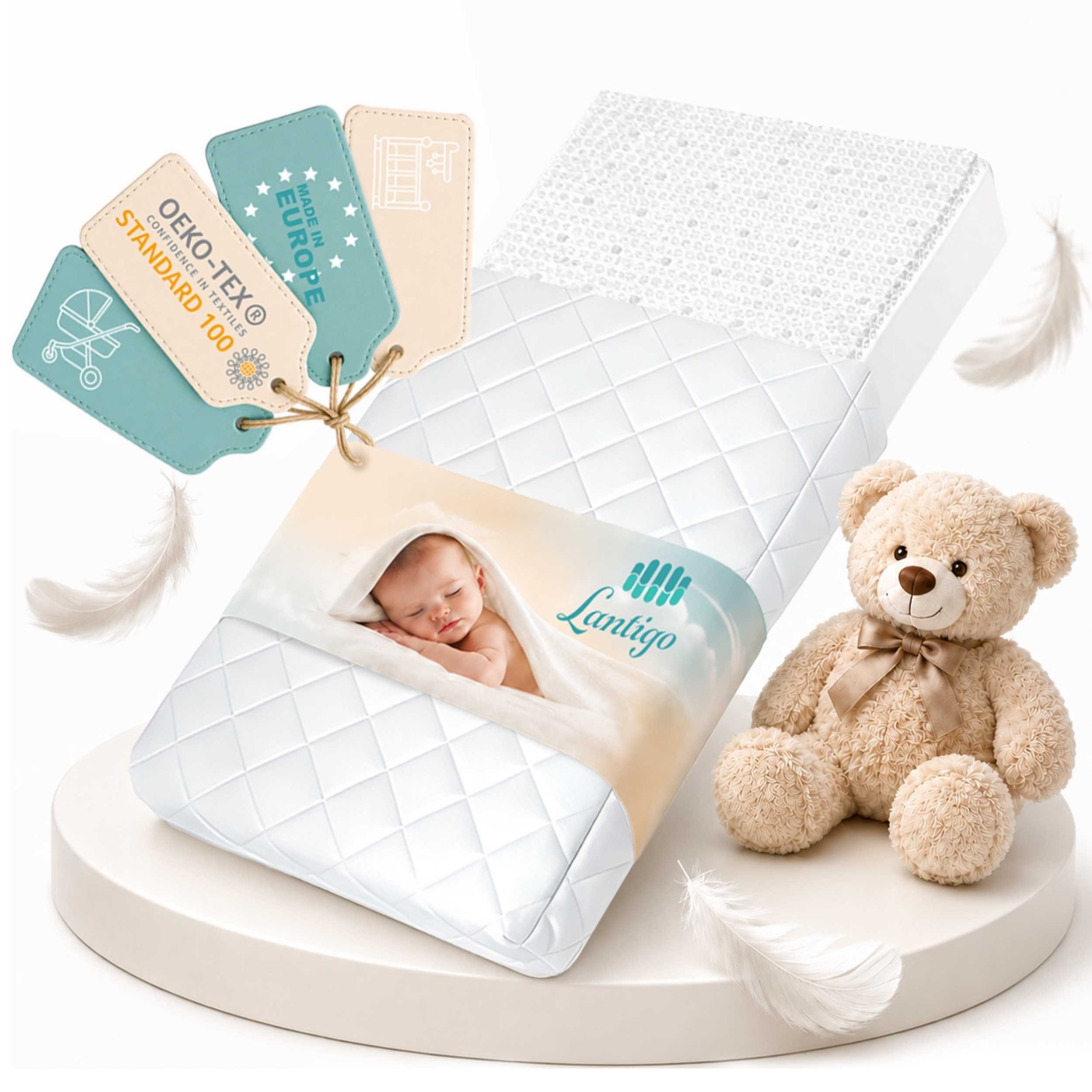 Babymatratze AERO atmungsaktiv Matratze Pflegeleicht - abnehmbarer Bezug, Lantigo, 5 cm hoch, (Breite 40 cm, Länge 90 cm), Matratze mit Optimaler Liegekomfort für den Stubenwagen, Beistellbett