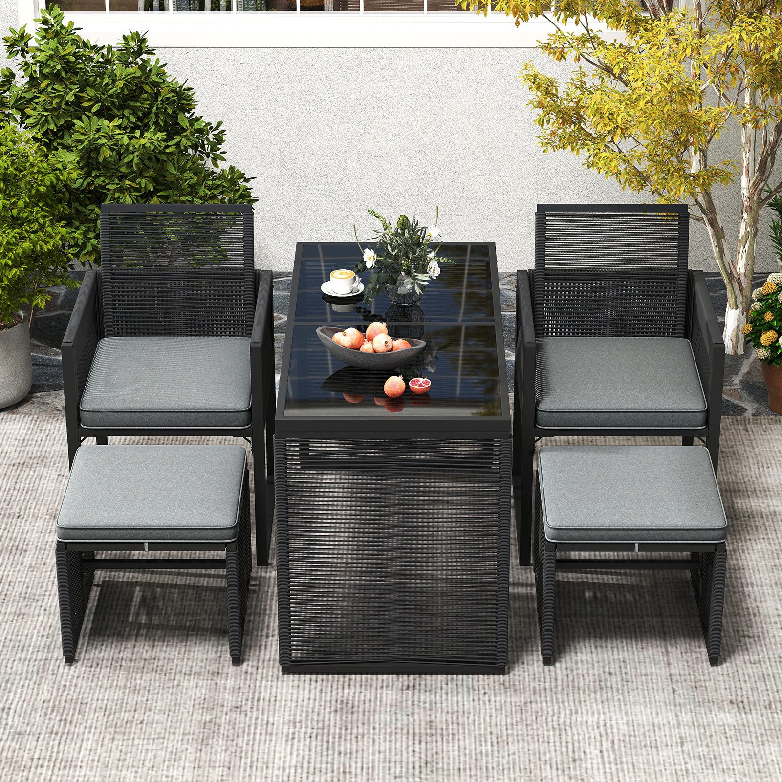 COSTWAY Garten-Essgruppe, (5-tlg), Rattan Gartenlounge Set, günstig online kaufen