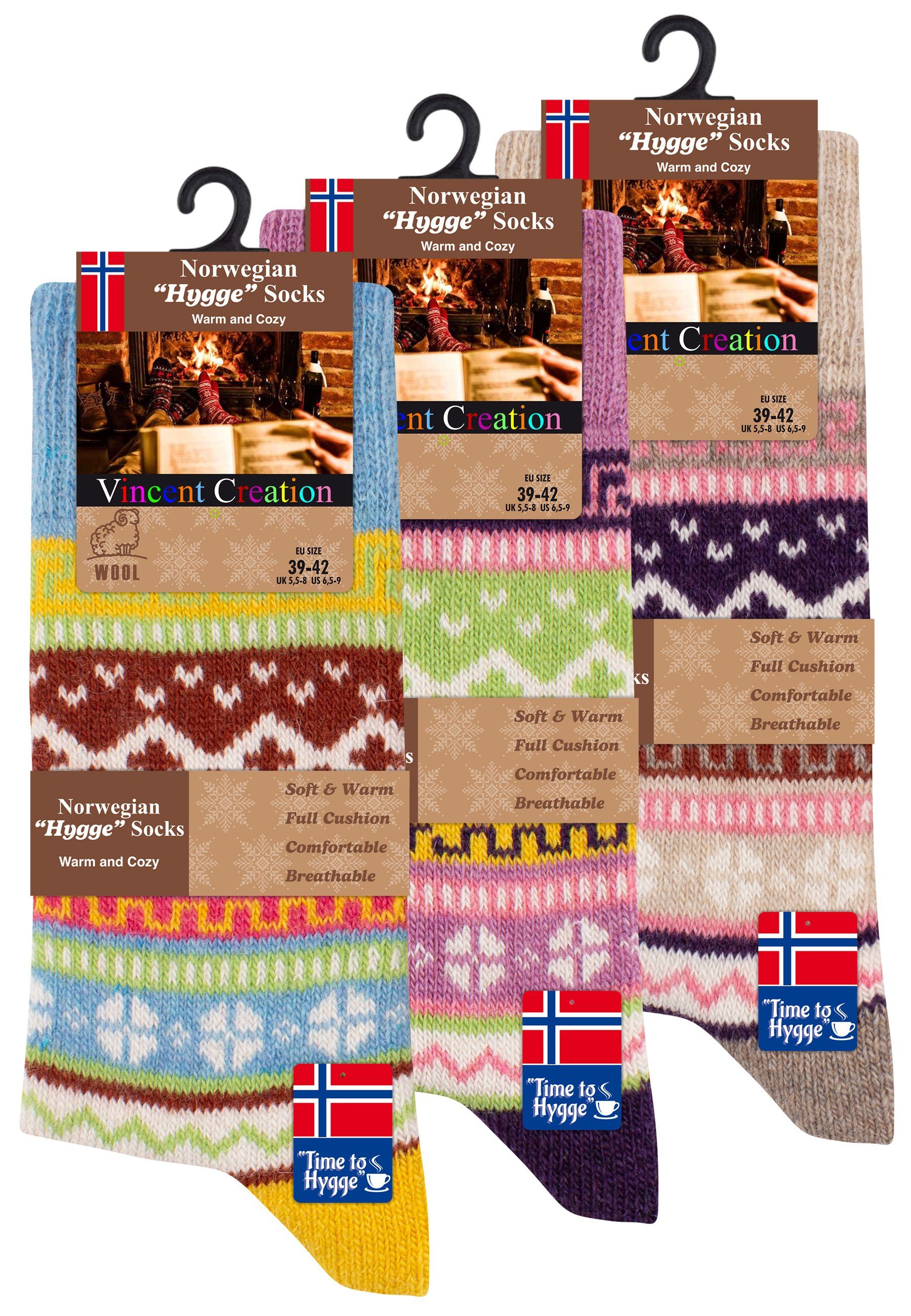 Socken Vincent Creation® Wolle mit (3-Paar) Norwegersocken Hygge