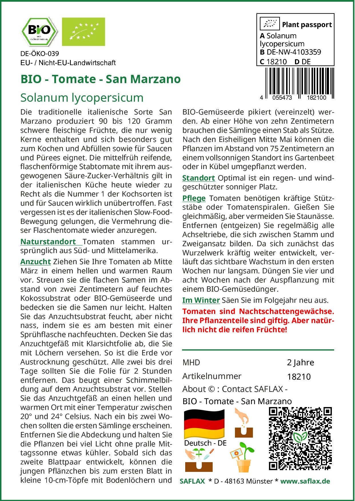 SAFLAX Gemüsesamen SAFLAX - Samen - BIO - Tomate - San Marzano günstig online kaufen