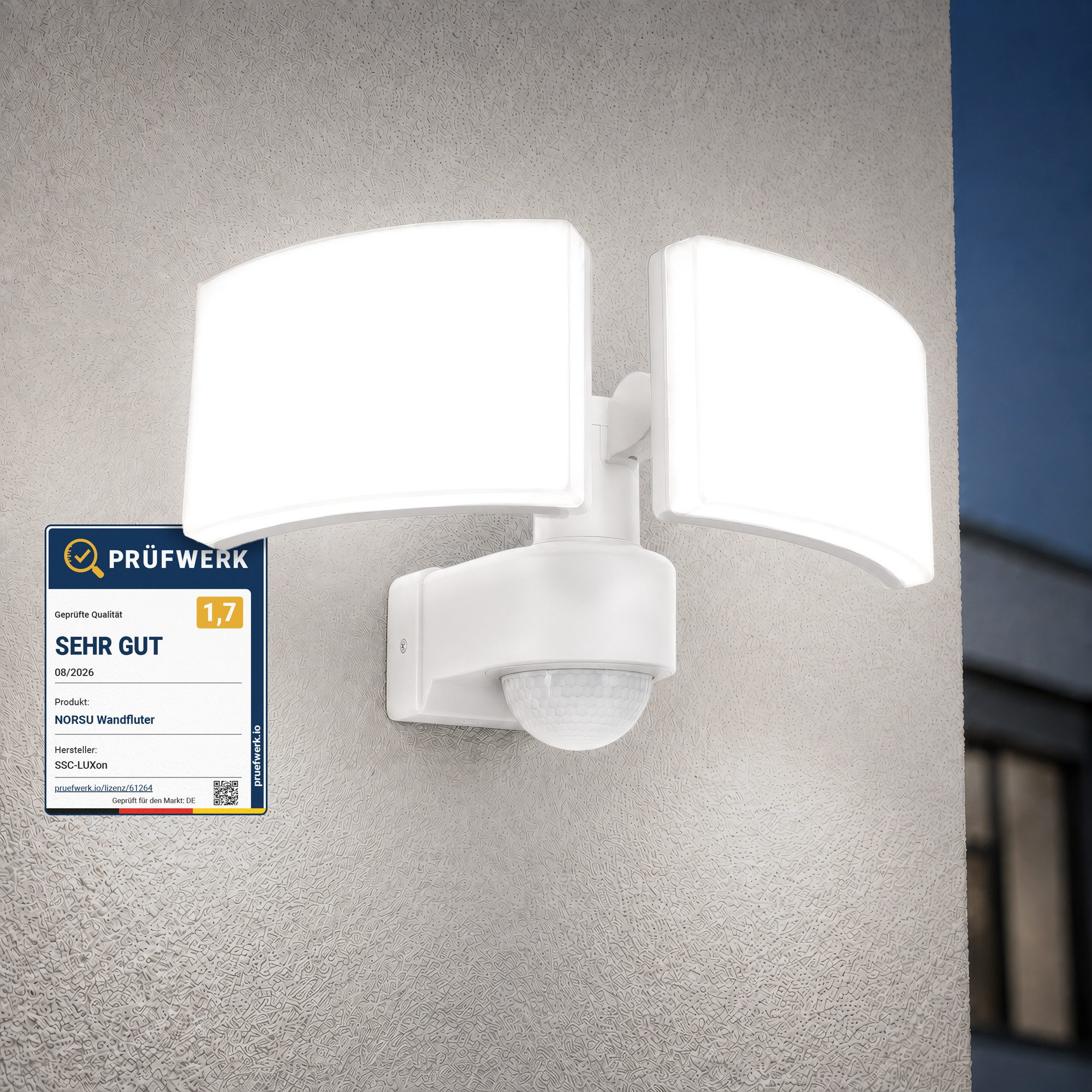 SSC-LUXon LED Außen-Wandleuchte NORSU weiße LED Außenleuchte Bewegungsmelder IP65 neutralweiß 230V, Neutralweiß