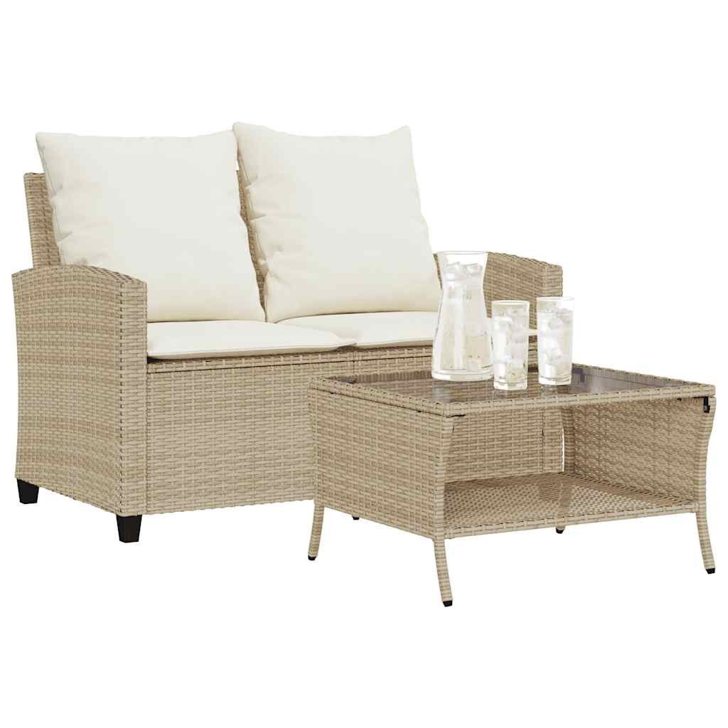 vidaXL Loungesofa Gartensofa 2-Sitzer mit Kissen & Tisch Beige Poly Rattan, 1 Teile